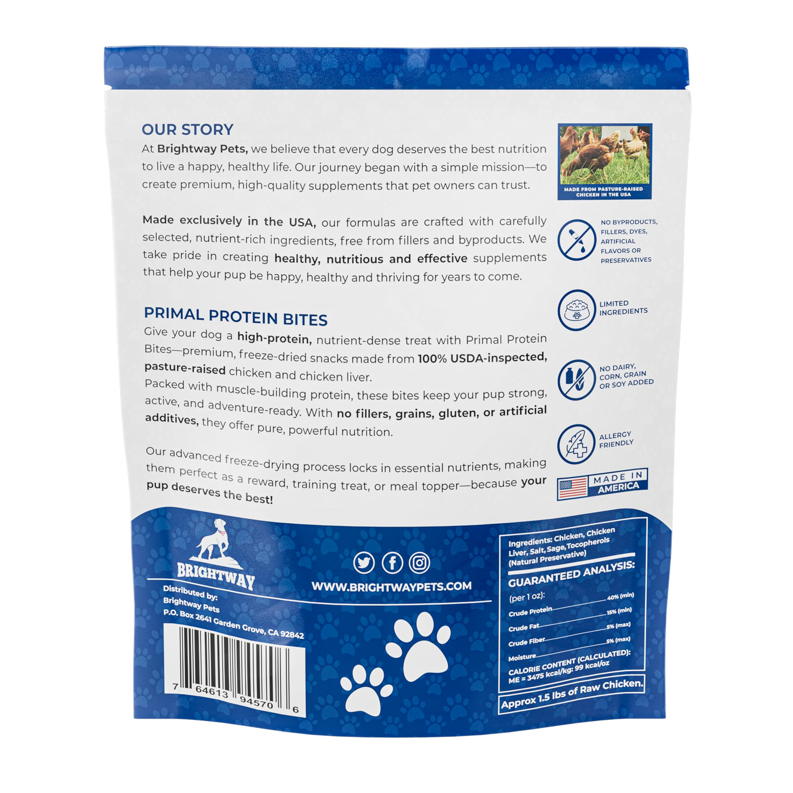 Brightway Pets Primal Protein Bites - Freeze Dried Raw Chicken Dog Treats | High Protein, Cage-Free Chicken & Liver | Made in US