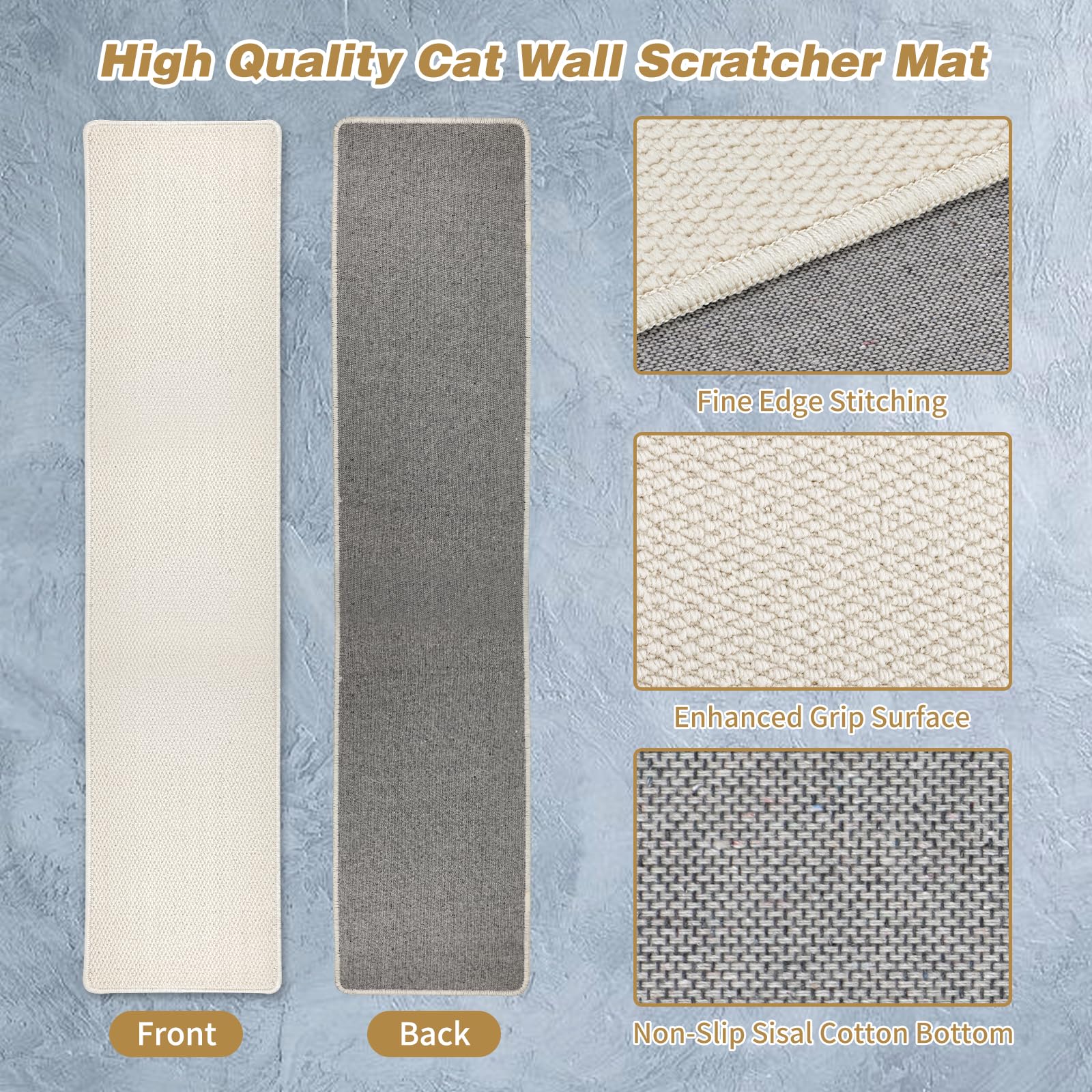 71'' X 15.8'' Thickened Cat Wall Climbing Carpet, Extra Large Cat Wall Scratcher Mat Imitation Sisal Wall Mounted Cat Scratcher