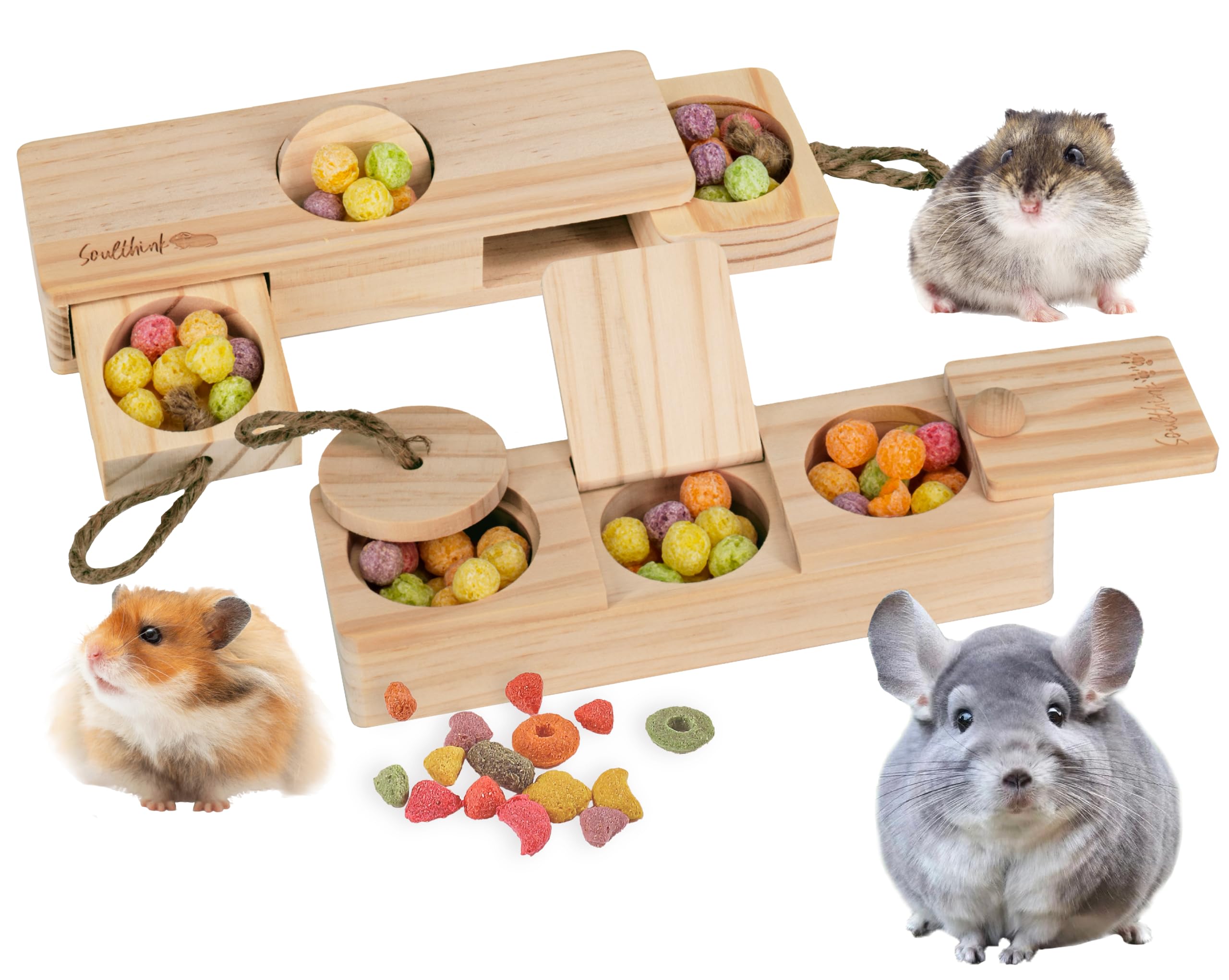 Soulthink Interactive Guinea Pig Toys - Wooden Rat Toys For Pet Rats, Enrichment & Foraging Activity For Hamster Sniff N' Snack 