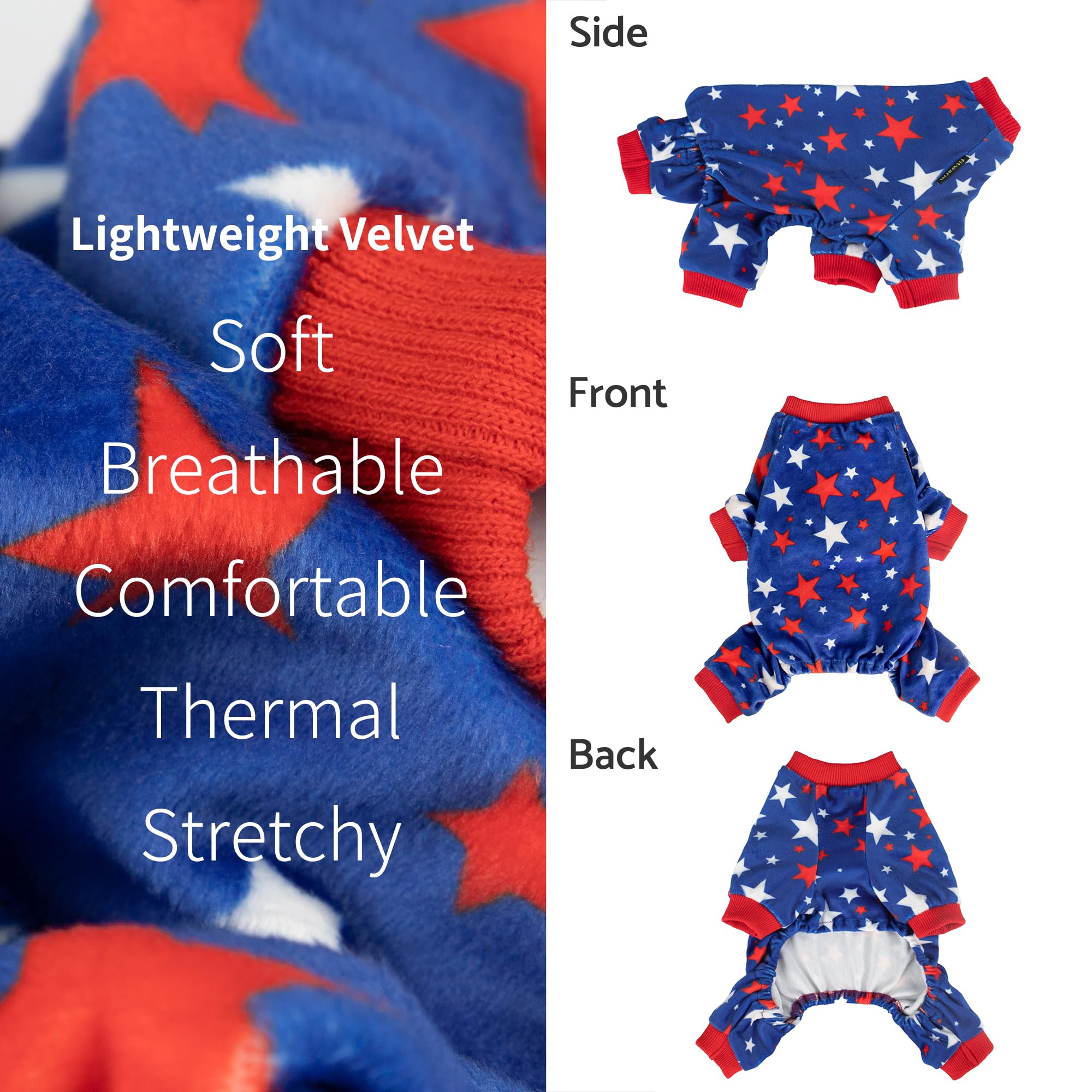 Fitwarm 4Th Of July Dog Pajamas, Patriotic Stars Dog Clothes For Small Dogs Boy Girl, Dog Onesie With Feet, Pet Outfit, Red, Blu