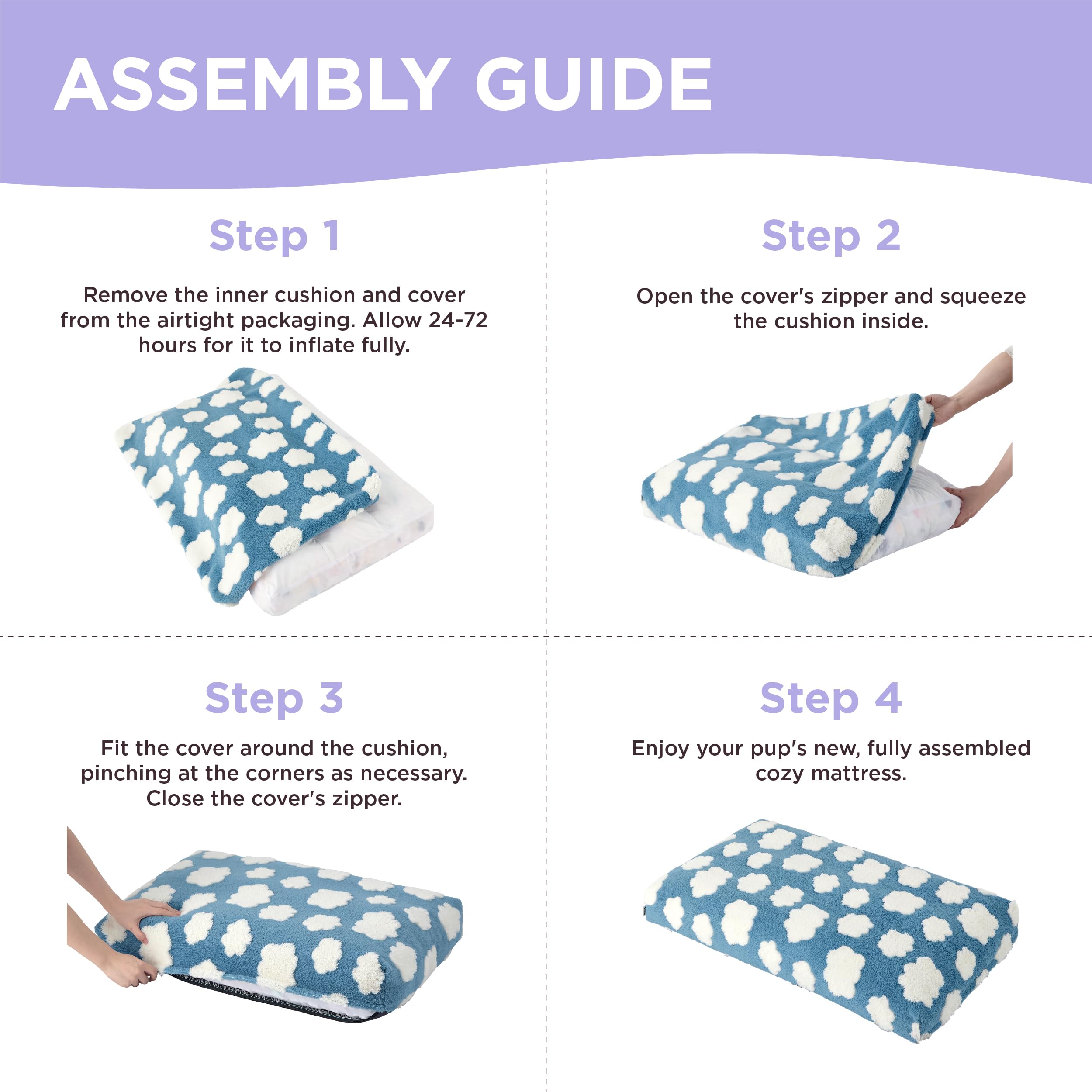 Lesure Dog Beds Large Sized-Thick Shredded Chopped Foam Pet Bed Indoor With Removable Cover, Cute Modern Fuzzy Plush & Anti Slip