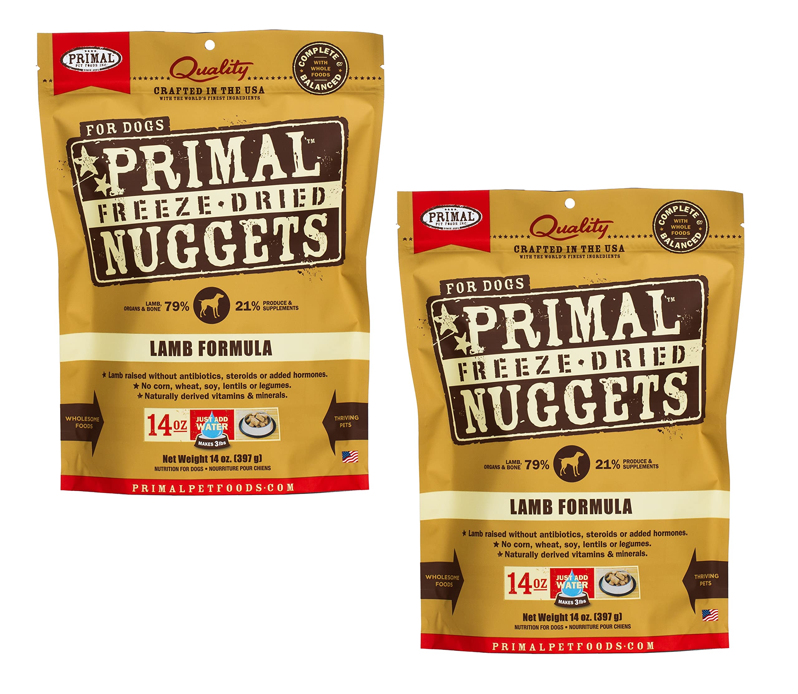 Primal Freeze Dried Dog Food Nuggets, Lamb, Grain Free, 14 oz (Pack of 2) - Healthy Raw Dog Food, Made in the USA