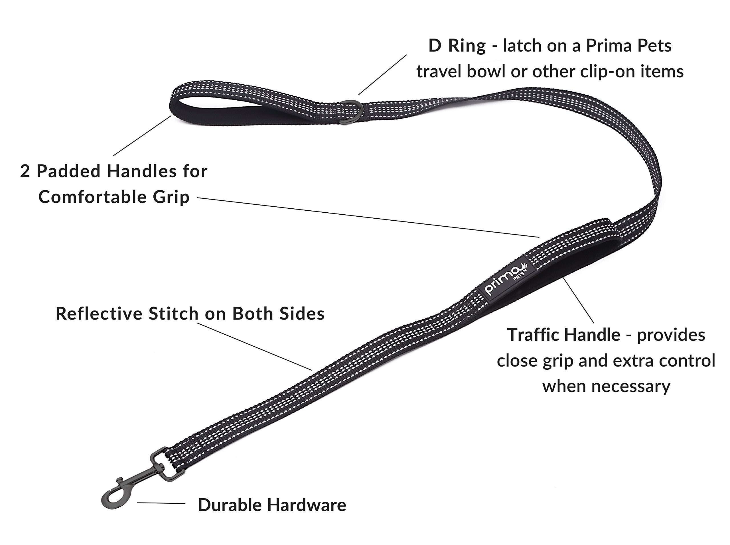 Reflective 4 Feet Nylon Dog Leash With Padded Double Handles, 2 Heavy Duty Neoprene Handles For Control Safety Training Durable Traffic Handle, For Medium To Large Dog (Large - 1' Width, Black)