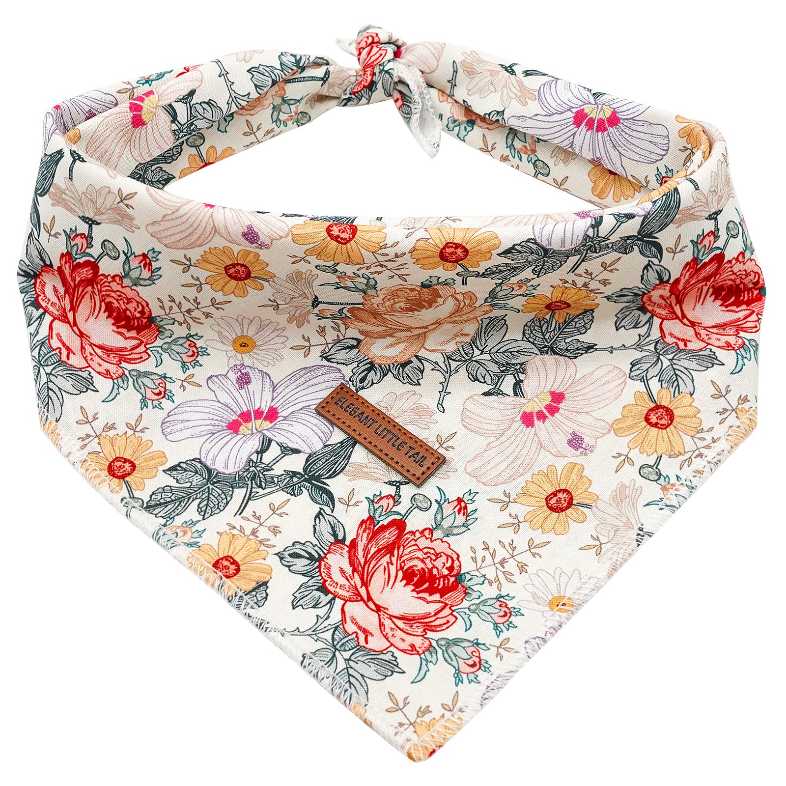 Elegant Little Tail Girl Dog Bandanas - Vintage Flower Pattern Dog Kerchief, Small/Medium/Large, Adjustable, Washable Square Sca