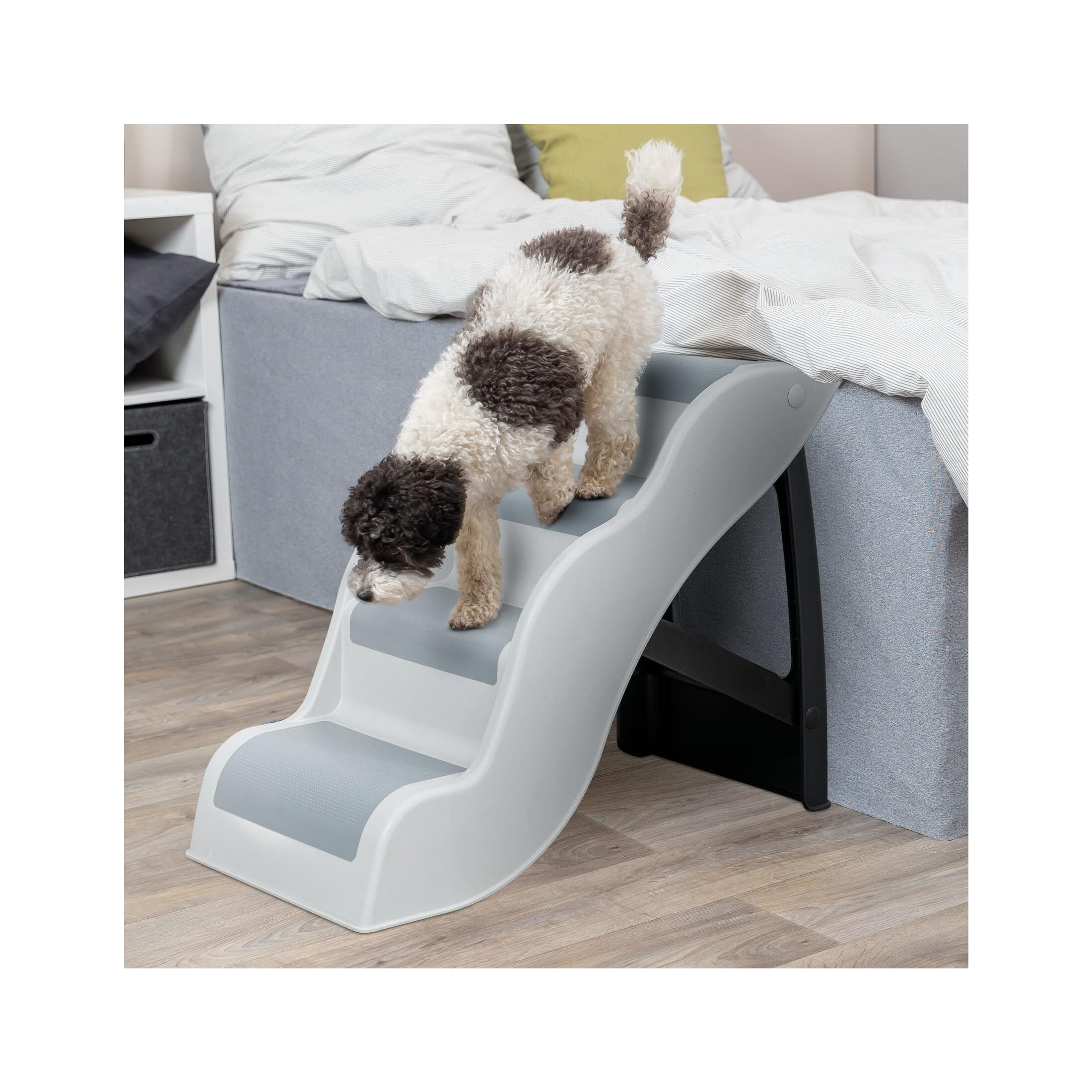 TRIXIE Lightweight Dog Stairs with Non-Slip Rubber Treads - 4 Step Pet Stairs for Beds and Couches - Foldable and Easy to Store