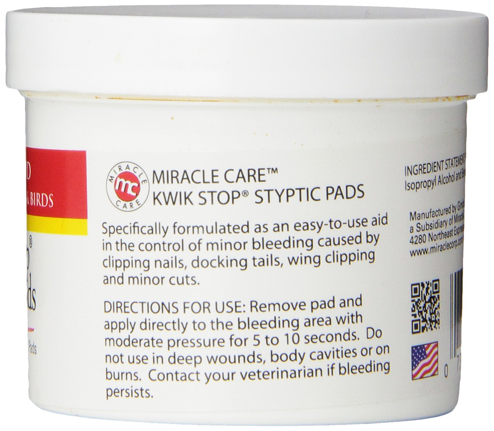Miracle Care Kwik Stop Styptic Pads For Dogs, Cats, And Birds, Fast-Acting Blood Stop Pads For Pets, Quick Stop Bleeding Pads For Dog Nail Clipping, Minor Cuts, Grooming, 90 Count