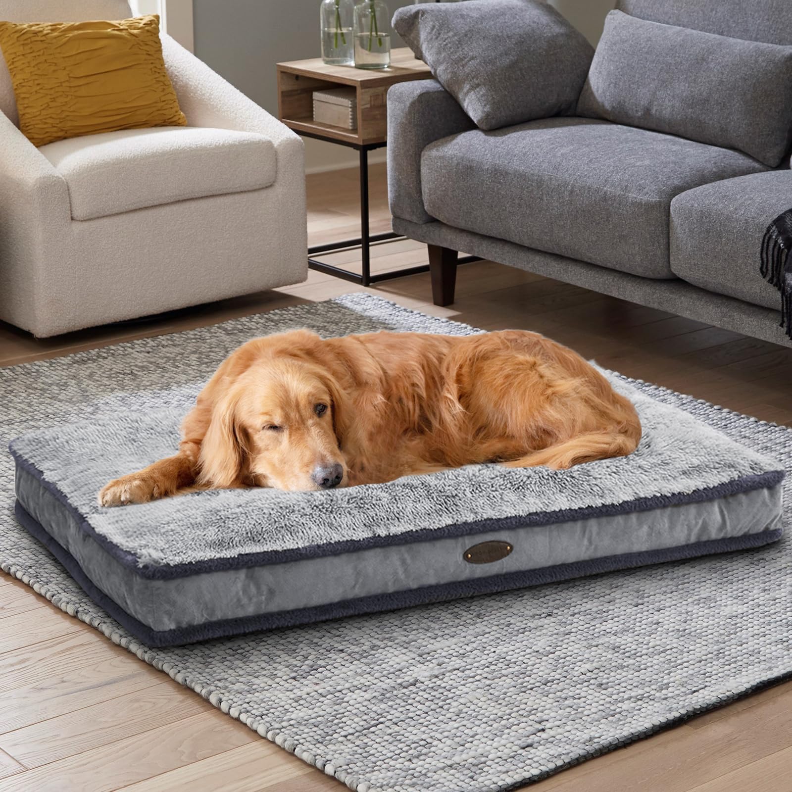 Debang Home Dog Bed For Medium Dogs Breeds, Deluxe Plush Dog Crate Beds, Comfy Kennel Pad, Pet Sleeping Mat, Waterproof, Removable And Machine Washable Cover & Non-Slip Bottom, 36'X23' Grey