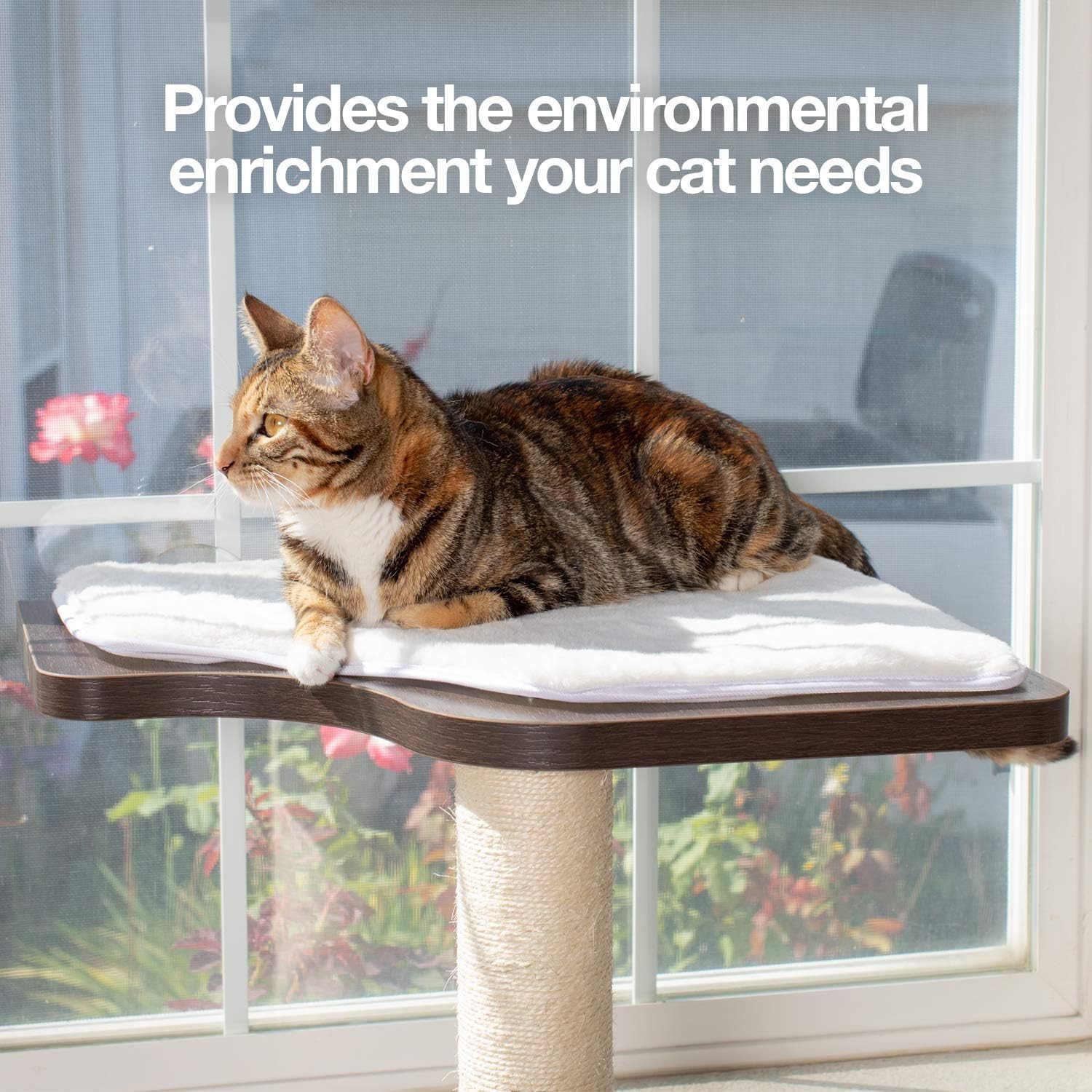 PetFusion Cat Window Climbing Perch 45” Tall - Espresso Finish, Engineered Wood, Model PF-WP1, Easy to Assemble