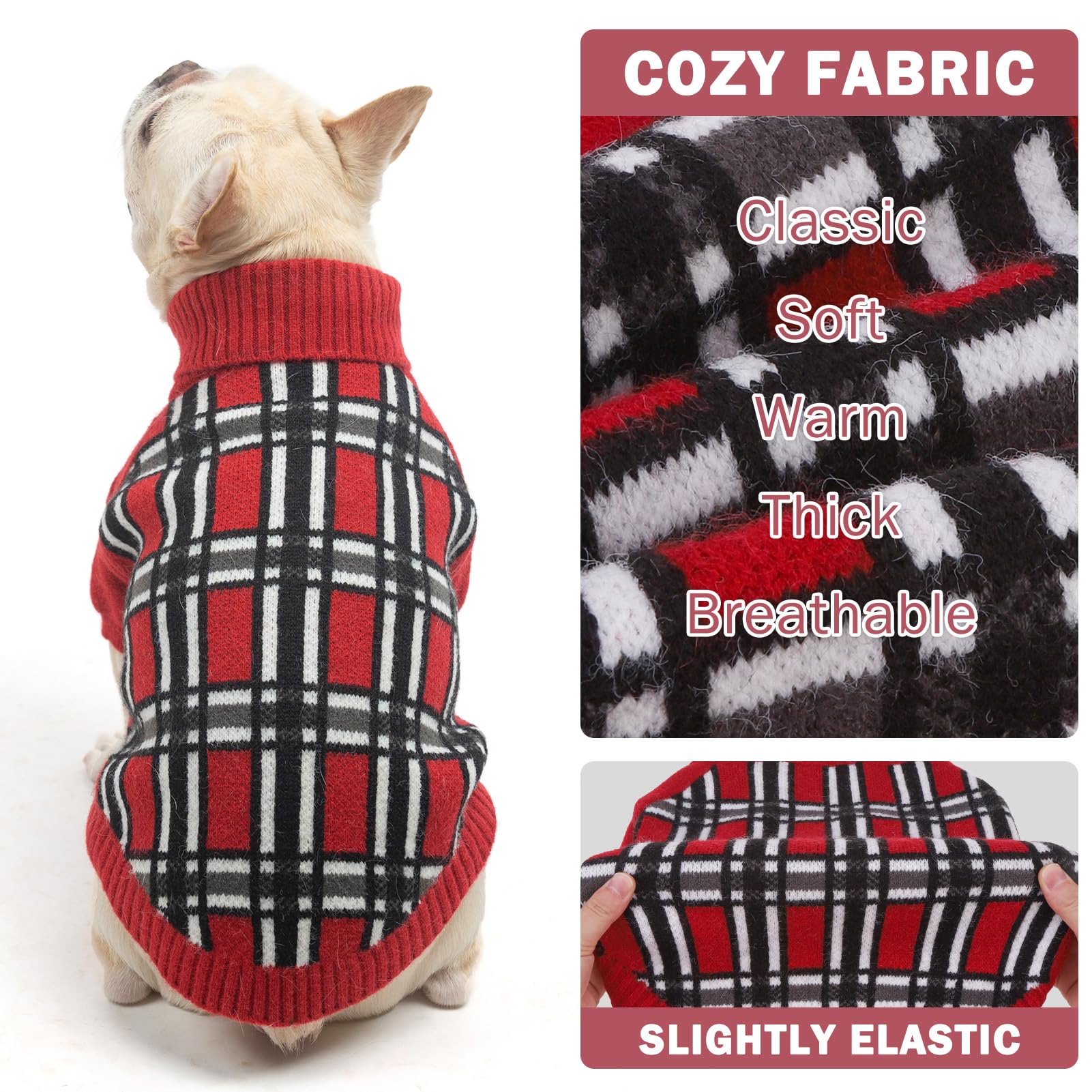 Scenereal Medium/Large Dog Pullover Sweater, Cable Knitwear Dog Sweatershirt For M Big Dogs,Plaid Turtleneck Thick Warm Dog Clot