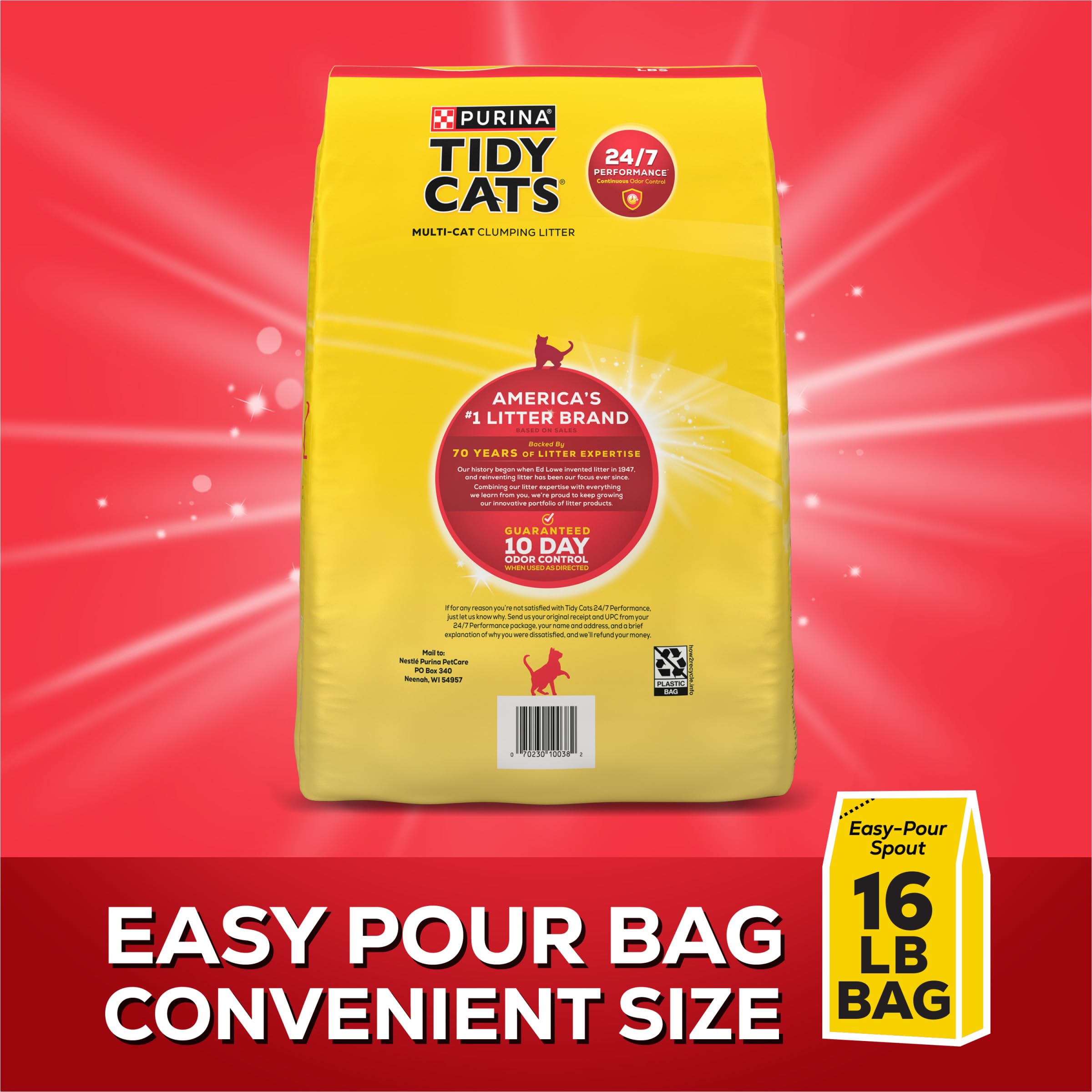 Purina Tidy Cats Clumping Cat Litter Odor Control, 24/7 Performance Multi Cat Litter - 16 Lb. Bag