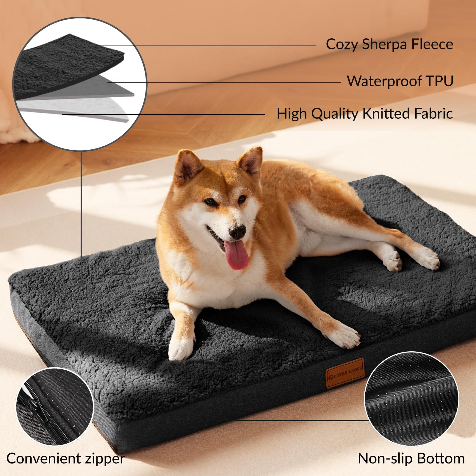 Patas Lague Orthopedic Xxl Dog Bed For Extra Large Dogs 48''X30'', Soft Comfortable Waterproof Egg Crate Foam Big Large Pet Beds