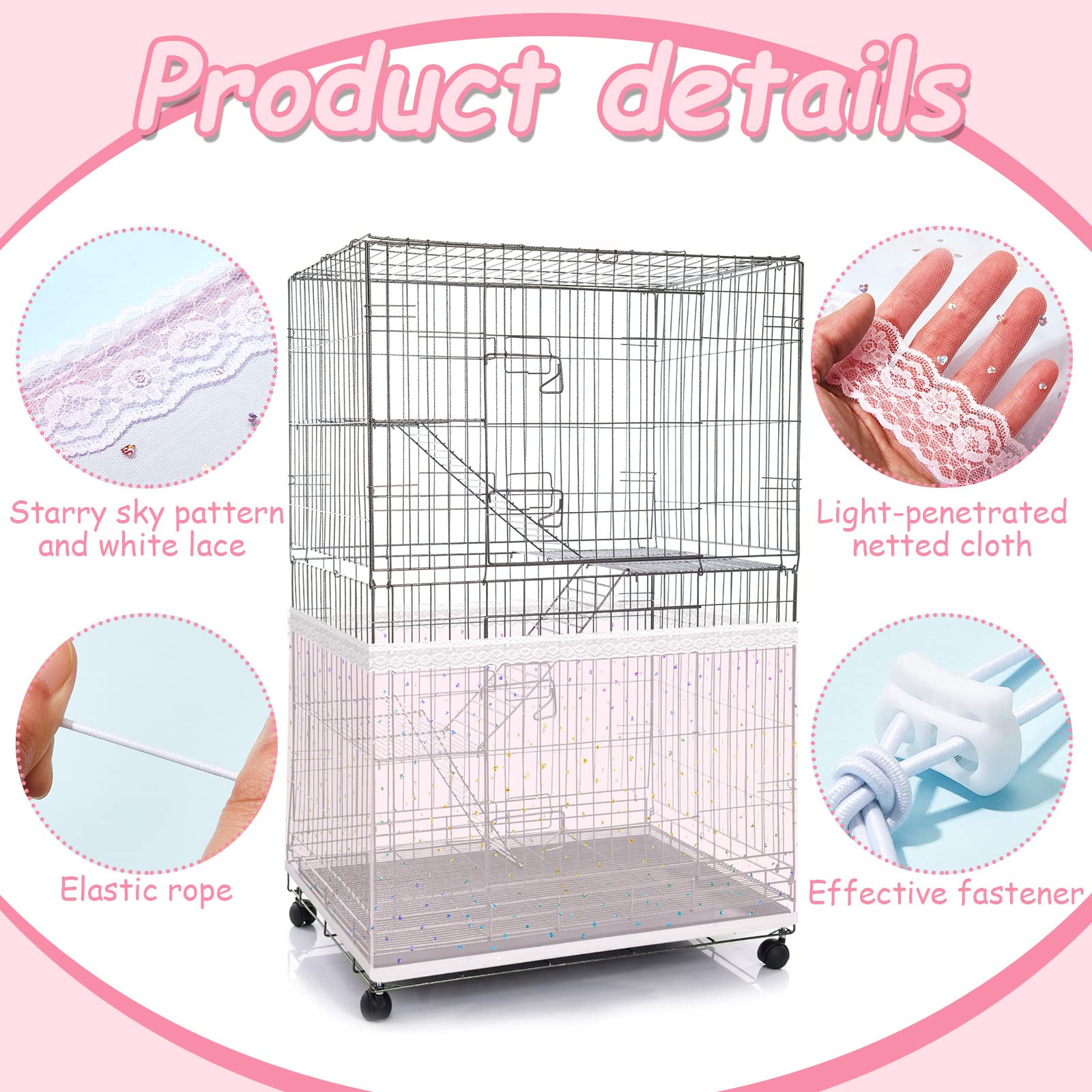 Twinkle Star Large Bird Cage Cover – Extra Large Nylon Mesh Seed Guard Skirt for Parakeet, Macaw, African Birdcages (Pink, XL)