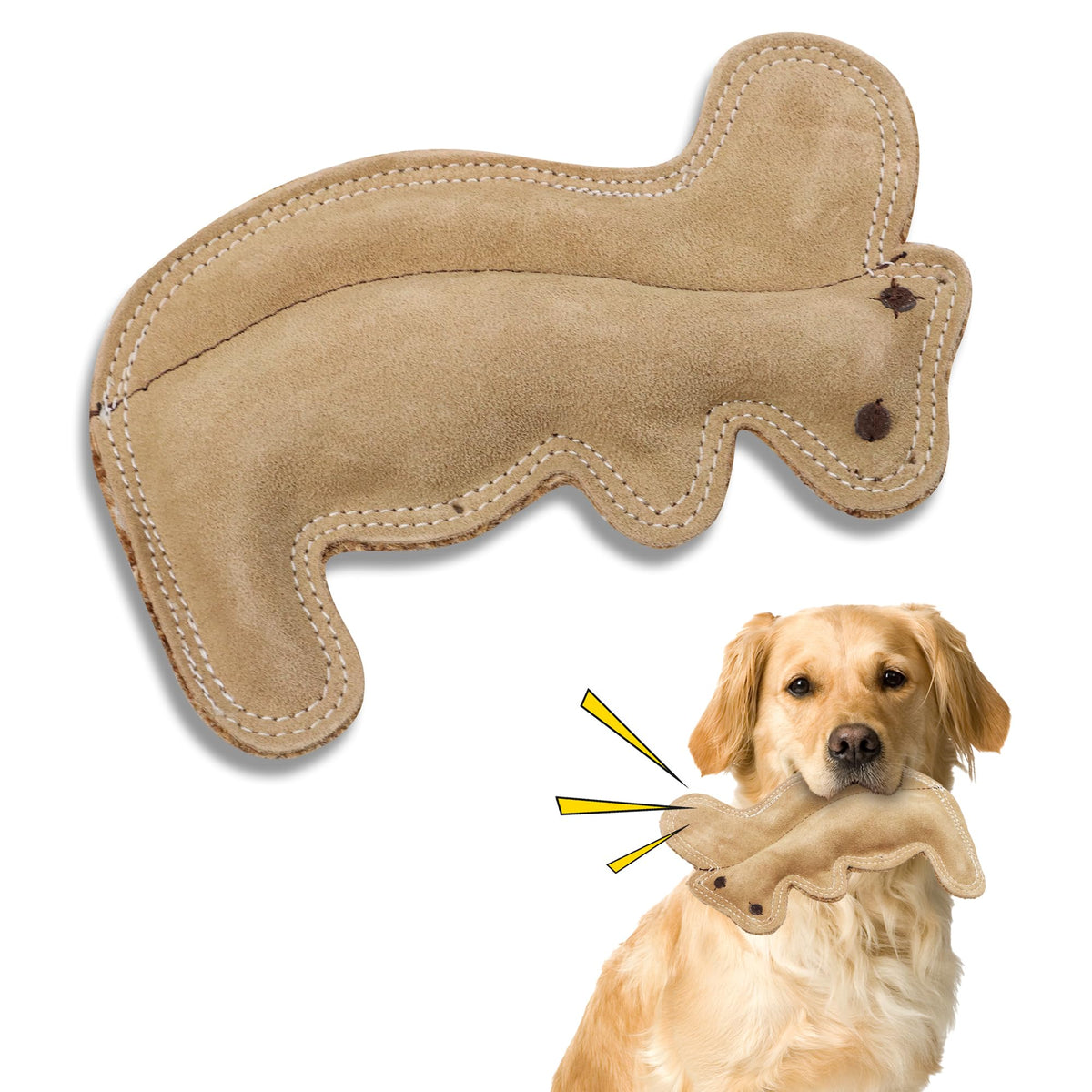 Spot Dura-Fused Leather Squirrel - Dog Toy With Squeaker, Made With Real Leather And Jute Fabric, Interactive Toy For Aggressive Chewers, Durable Squeaky Toy For Dogs And Puppies, 8 Inch