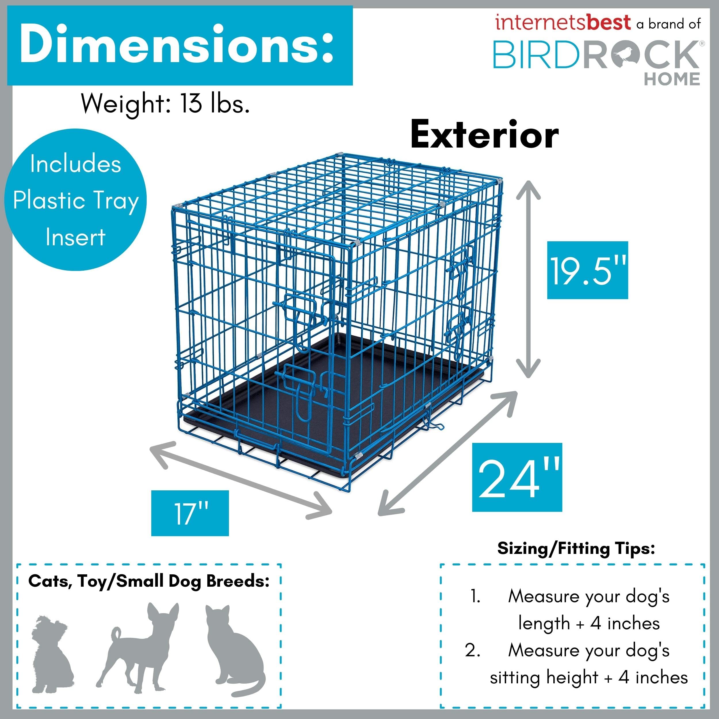 Internet'S Best Double Door Steel Crates Collapsible And Foldable Wire Dog Kennel, 24 Inch (Small), Blue