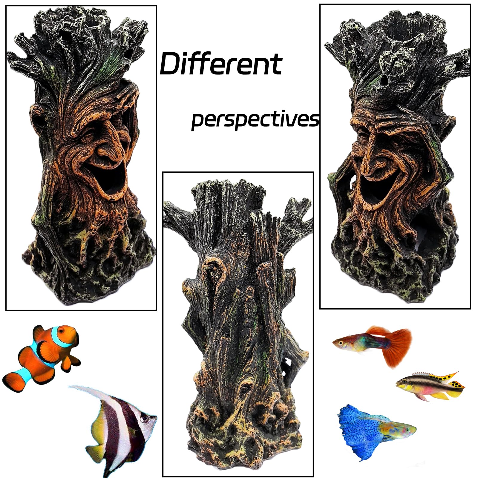 Fish Tank Tree Trunk Decoration Aquarium Statue Hollow Stump Root Branch Terrarium Hideout Accessories Freshwater Saltwater Orna