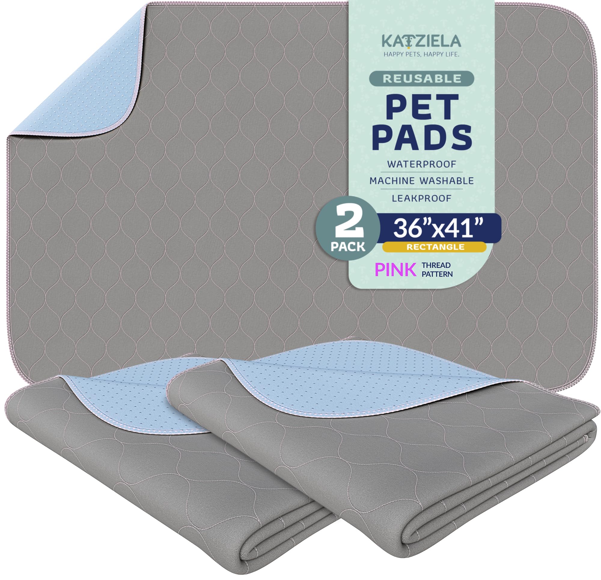 Katziela Washable Pet Pads (2 Pack 36In X 41In)Super Absorbent Waterproof Reusable Dog Pee Pads For Dogs Washable Puppy Pads For