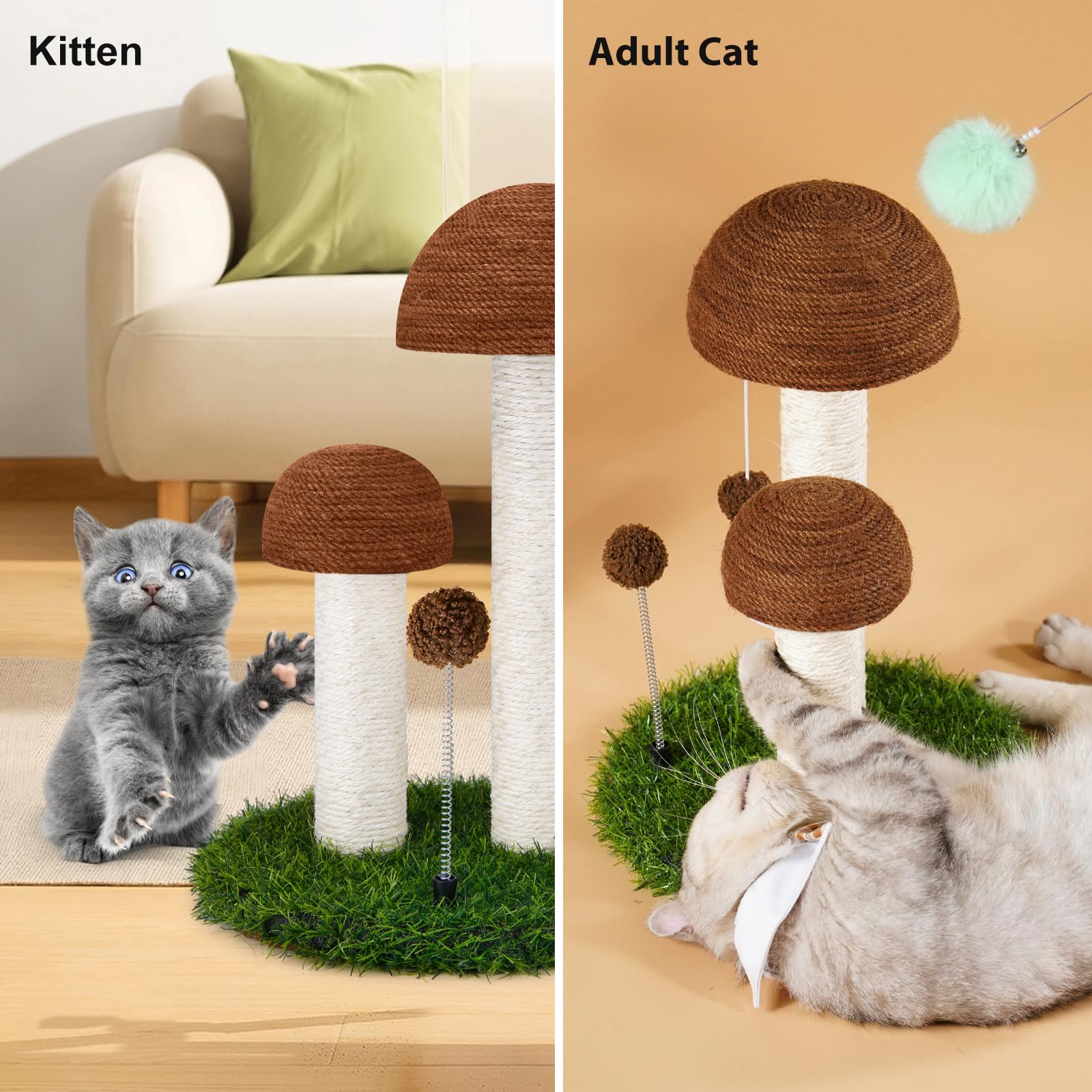 Odoland Cat Scratching Post Mushroom Natural Sisal Board Scratcher For Kitten Health And Good Behavior, Furniture Scratch Deterrent Accessories For Cats And Kitten Brown