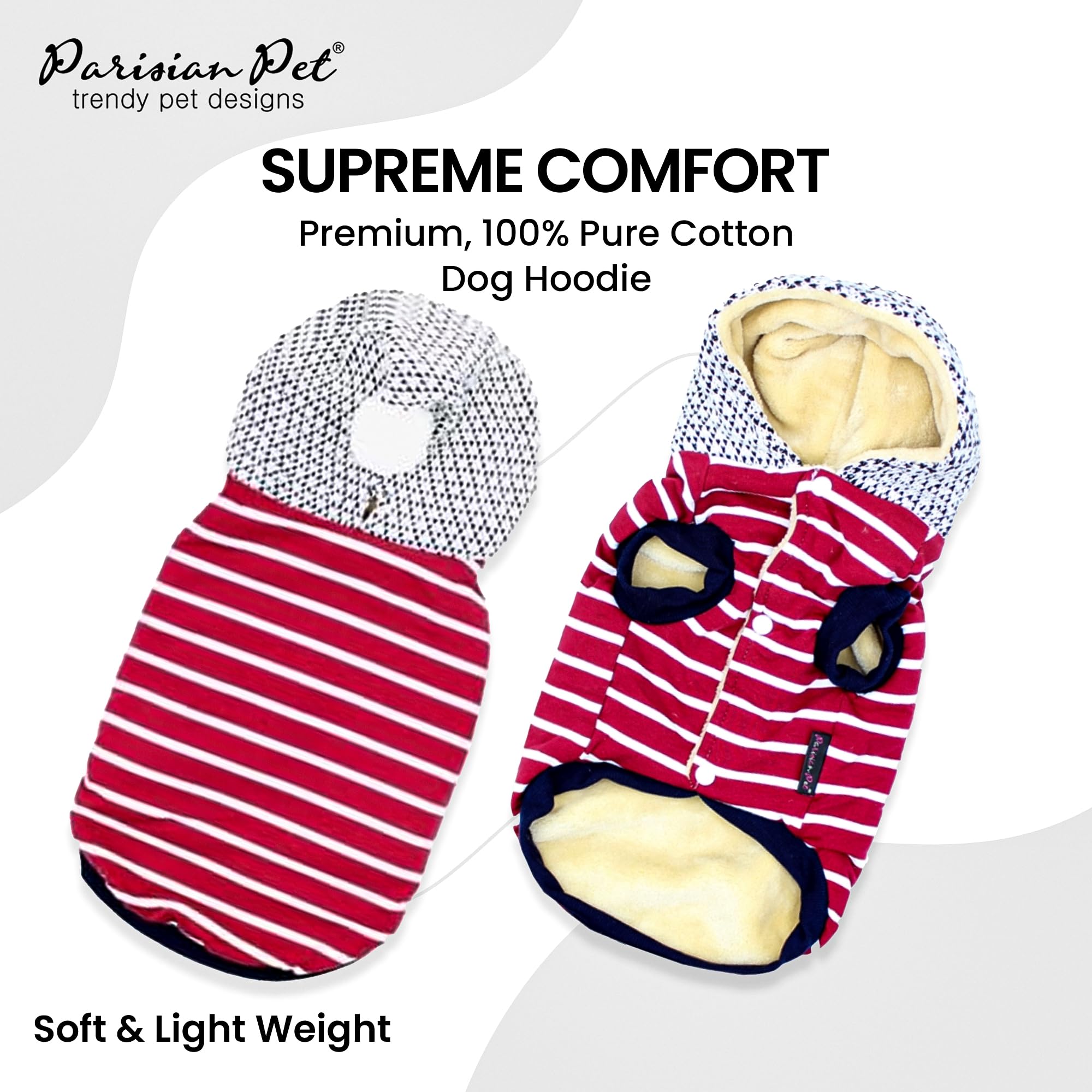 Parisian Pet Basic Dog Hoodie - Lightweight Red Striped Pom Pom Hoodie - Dog Sweatshirt - Pullover Hoodies For Dogs With Leash H