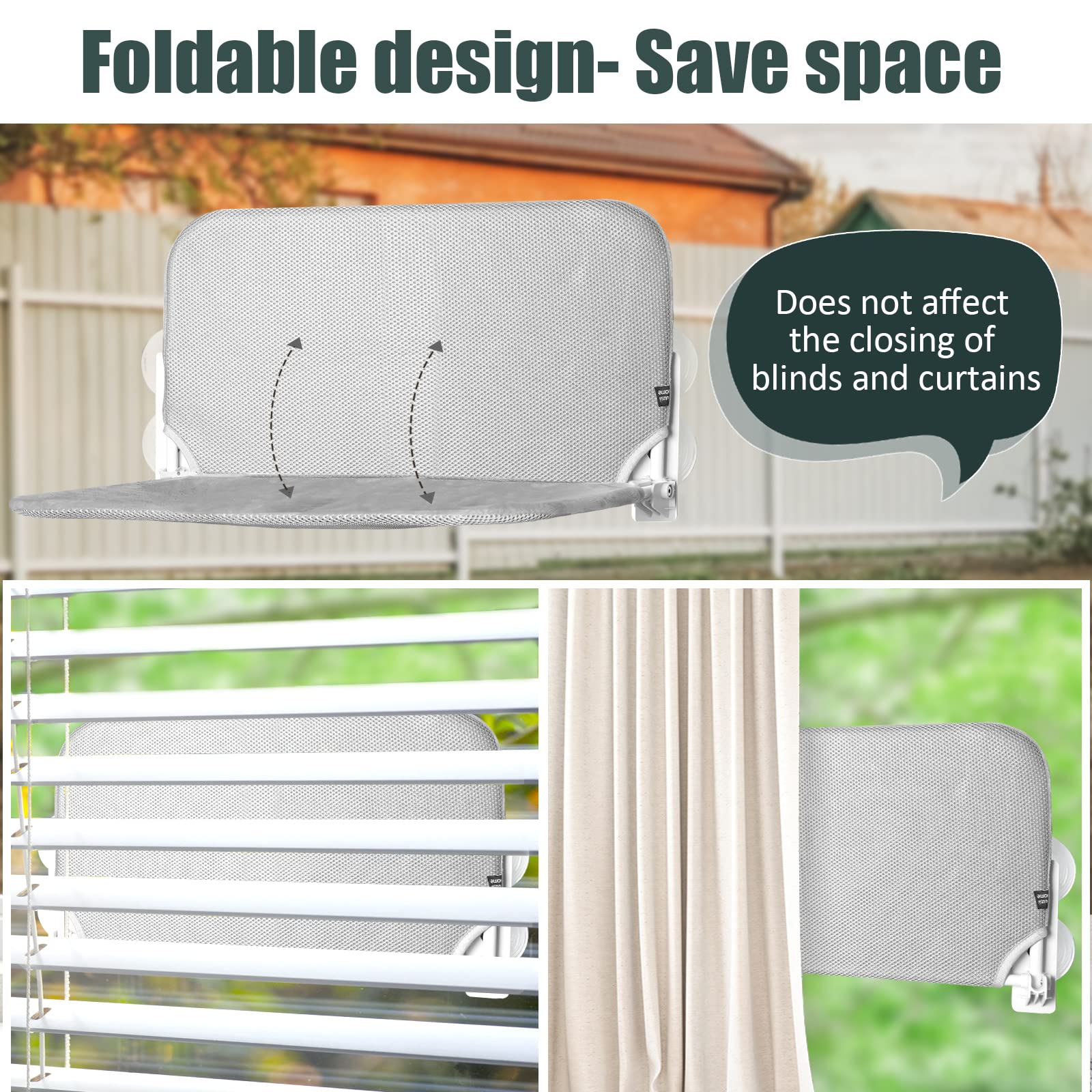 Sunhoo Cat Window Hammock Perch Cordless Perches Window Sill Seat Bed Foldable Stable Lounger Upgraded Suction Cup Easy Assembly