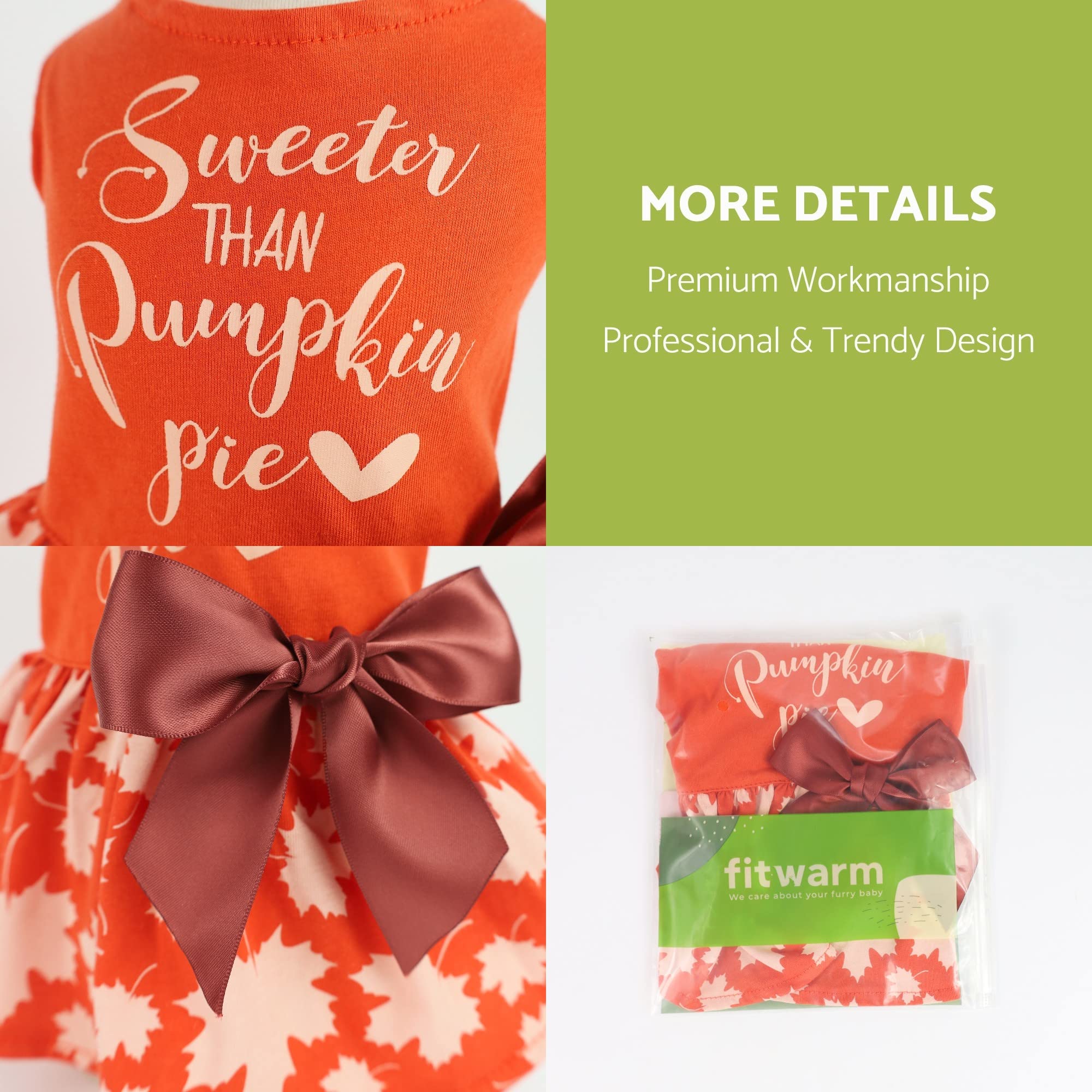 Fitwarm Thanksgiving Sweeter Than Pumpkin Pie Dog Dress 100% Cotton Puppy Costumes Pet Clothes Holiday Girl One-Piece Doggy Outf