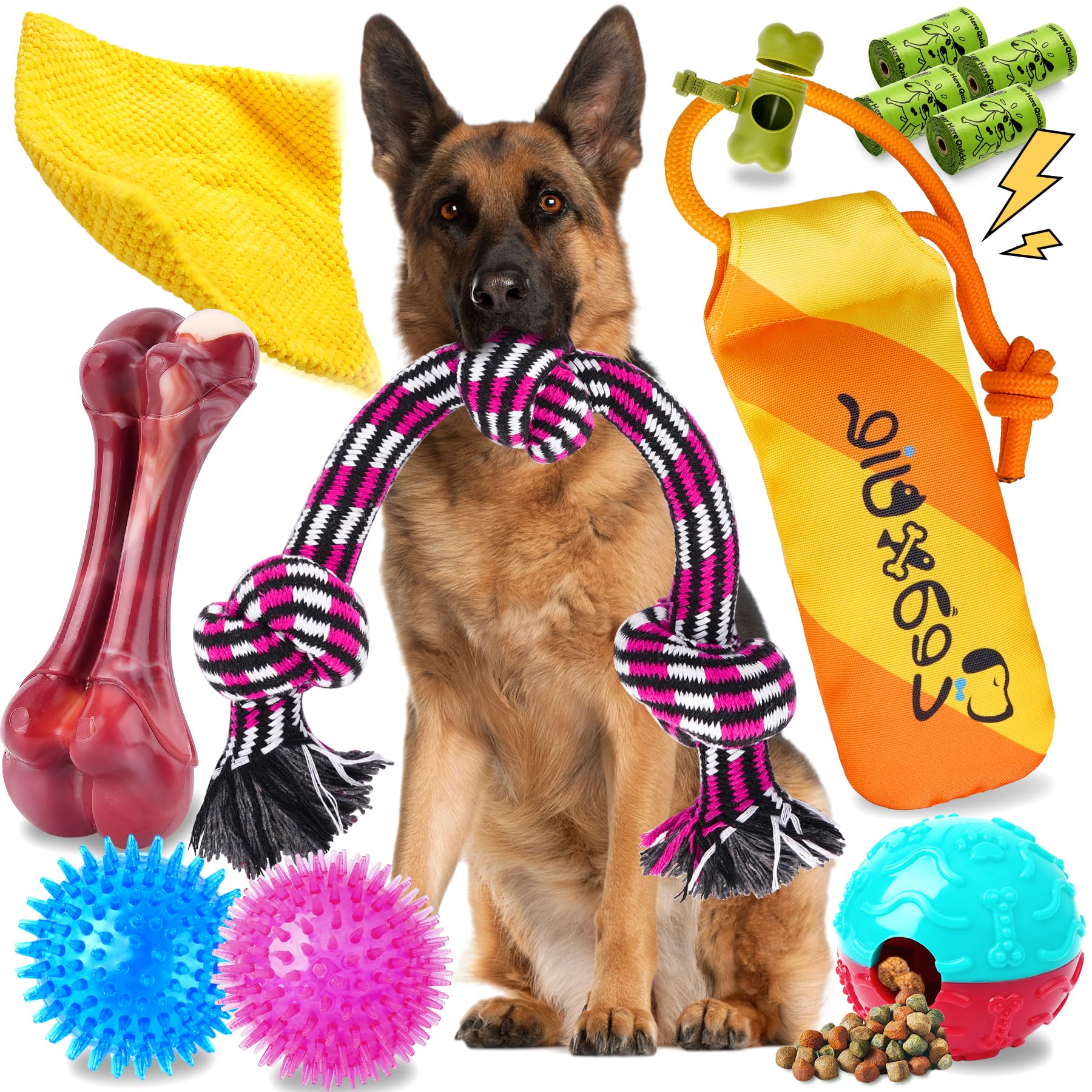Zeaxuie 12 Pack Heavy Duty Various Dog Chew Toys Pack For Aggressive Chewers - Includes Large Rope Toy, Squeaky Toys & Indestruc