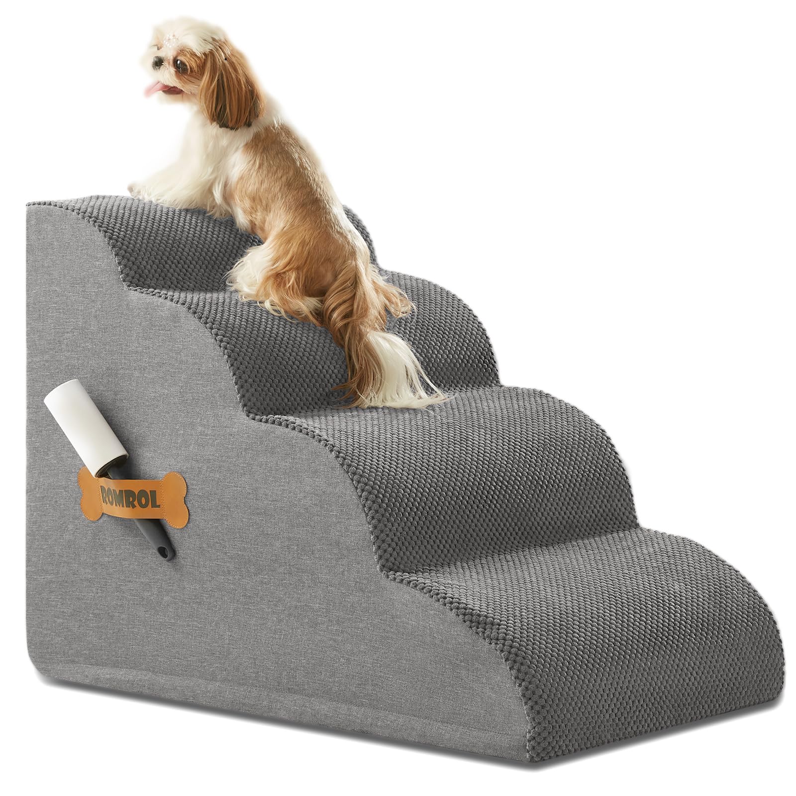 Dog Stairs, Romrol Dog Steps Ramp For High Bed And Couch, Dog Ramp With Durable Non-Slip Waterproof Fabric Cover, Pet Stairs For