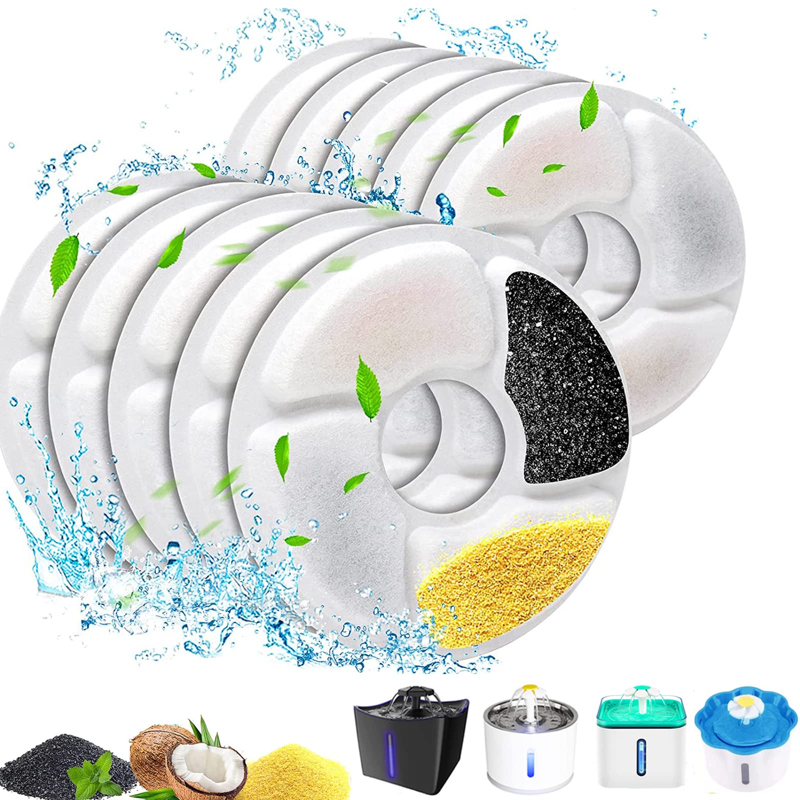 Cat Water Fountain Filters, 5 Inch Pet Fountain Filters, Dog Fountain Activated Carbon Filters Replacement, Compatible With Cats And Dogs Automatic Water Dispenser (10Pcs)