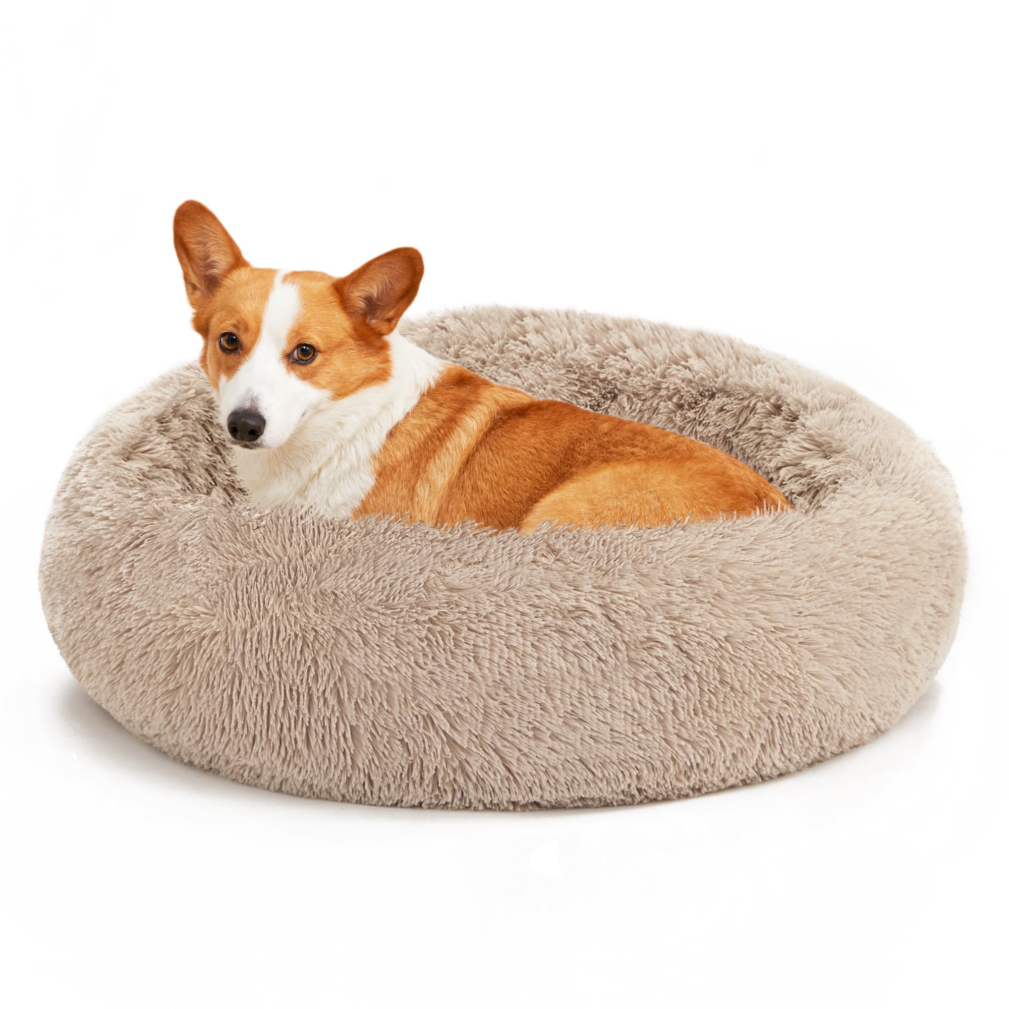 Love'S Cabin Calming Dog & Cat Bed, Cat Bed For Indoor Cats,Anti-Anxiety Donut Round Dog Bed,Fluffy Faux Fur Washable Bed For Sm