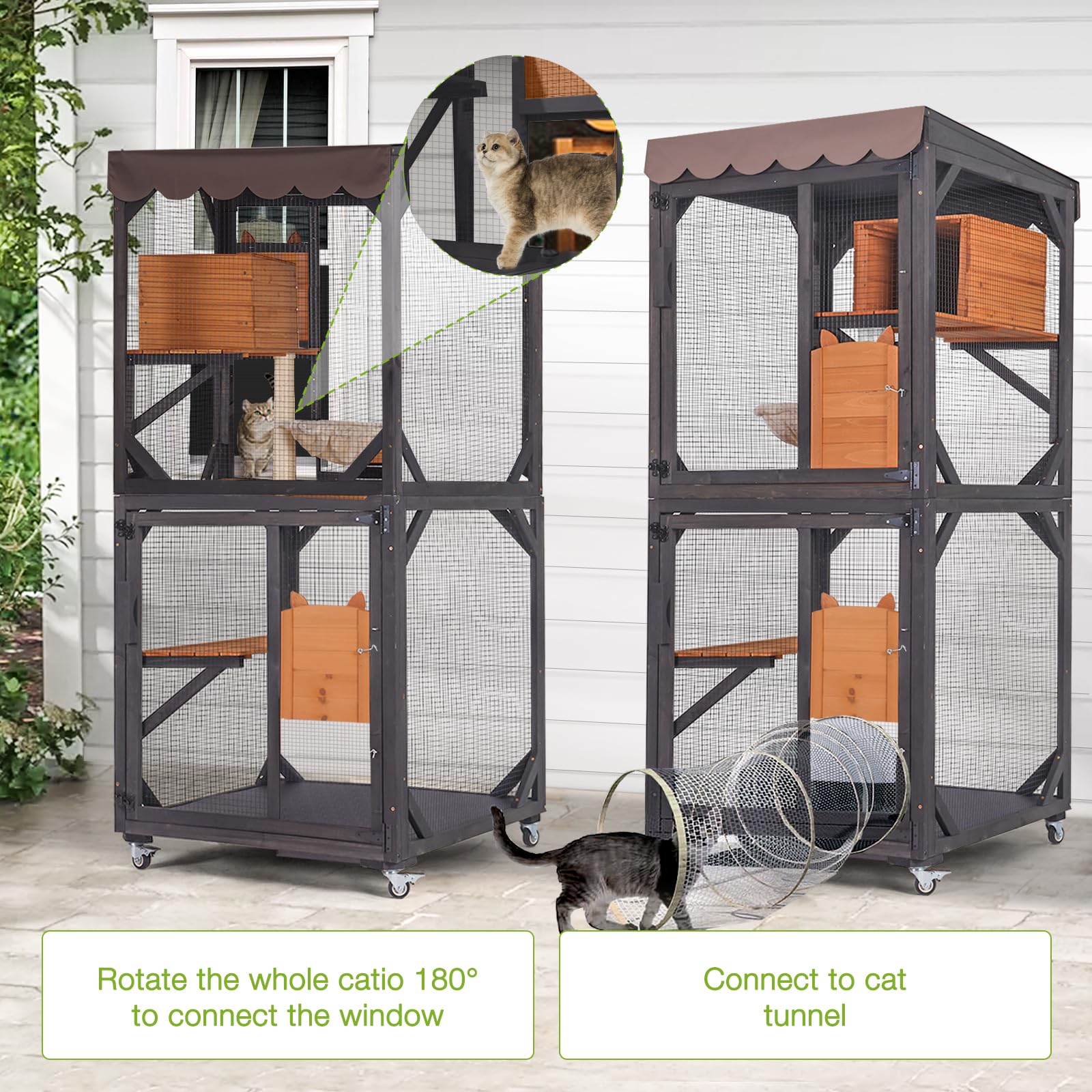 Gutinneen Catio Outdoor Cat Enclosure Mobile Cat House Indoor On Wheels With Scratch Post,Hammock,Resting Box,Platform,Tarp Roof