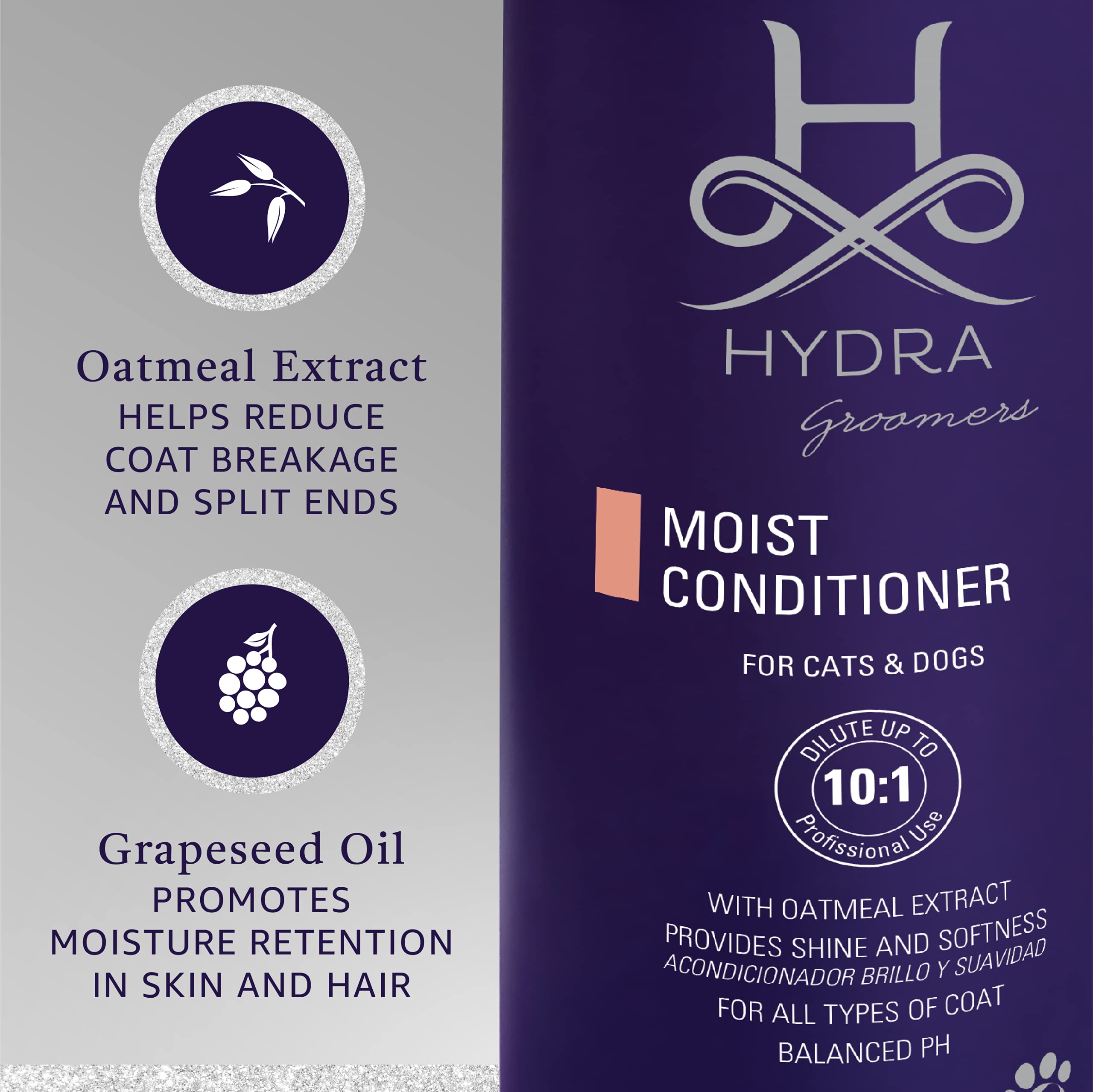 Hydra Professional Moisturizing Dog Conditioner, Oatmeal Hair Conditioner For Dogs And Cats, Suitable For All Breeds And Coat Types, Promotes Shine