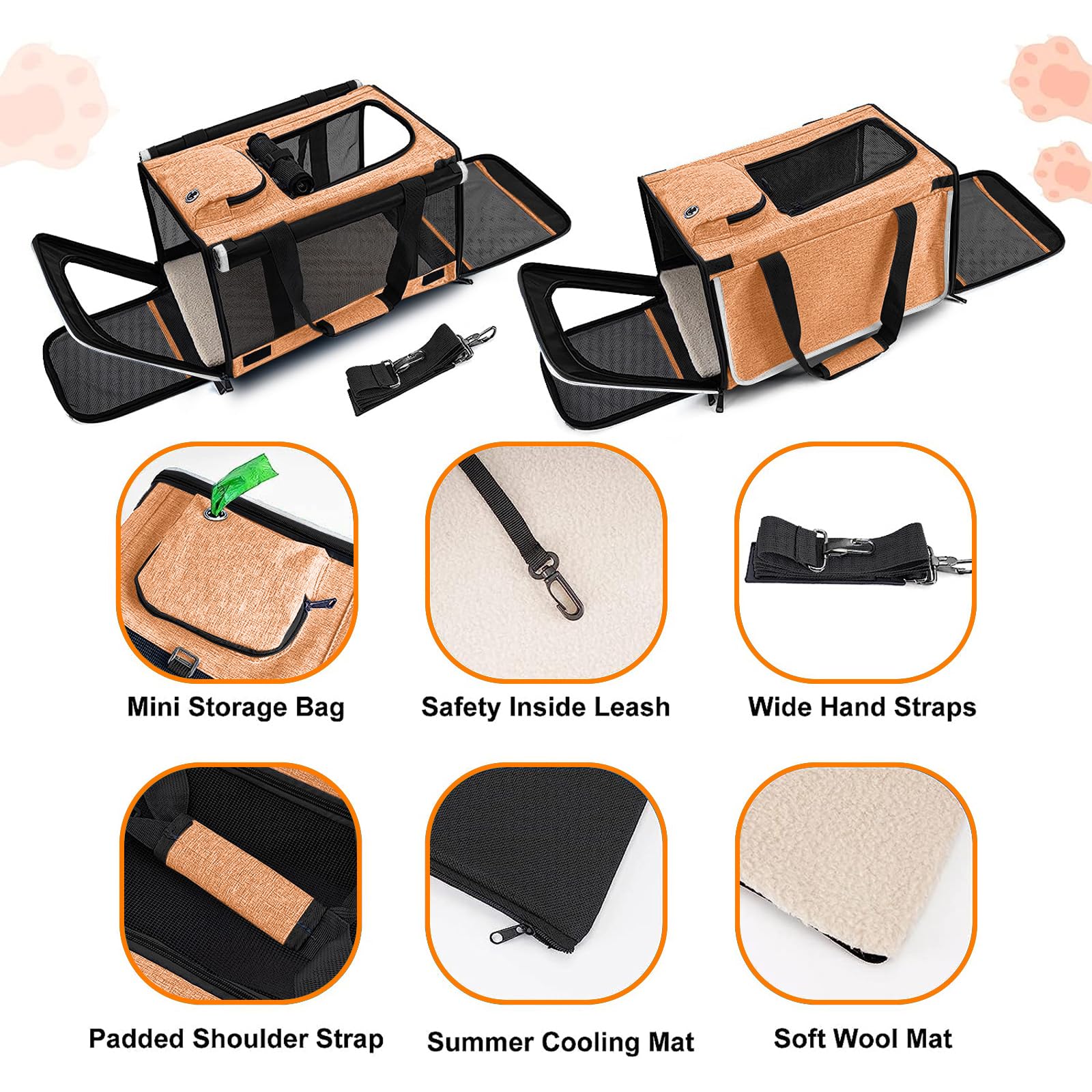 Gapzer Dog Carry Bag For Puppy Pet Soft-Shell Portable Kennel Crate For 0-15 Lbs Foldable Pomeranian Travel Cage Tea Cup Yorkie Carrier Purse Indoor Carrying Case Dog Supply Melon Tiny Dog Melon