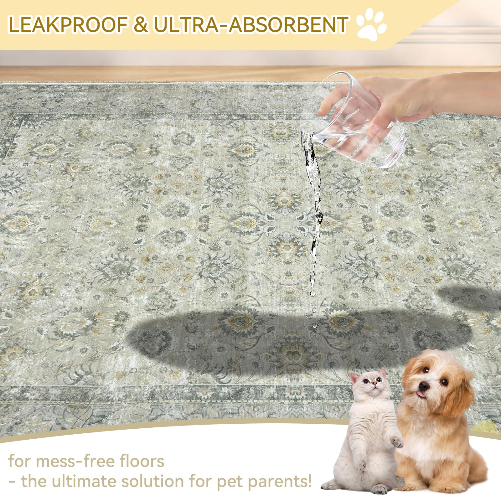 Washable Pee Pads For Dogs, Reusable Non-Slip Puppy Pads With Super Absorbent, Waterproof Rug For Training Travel Whelping House