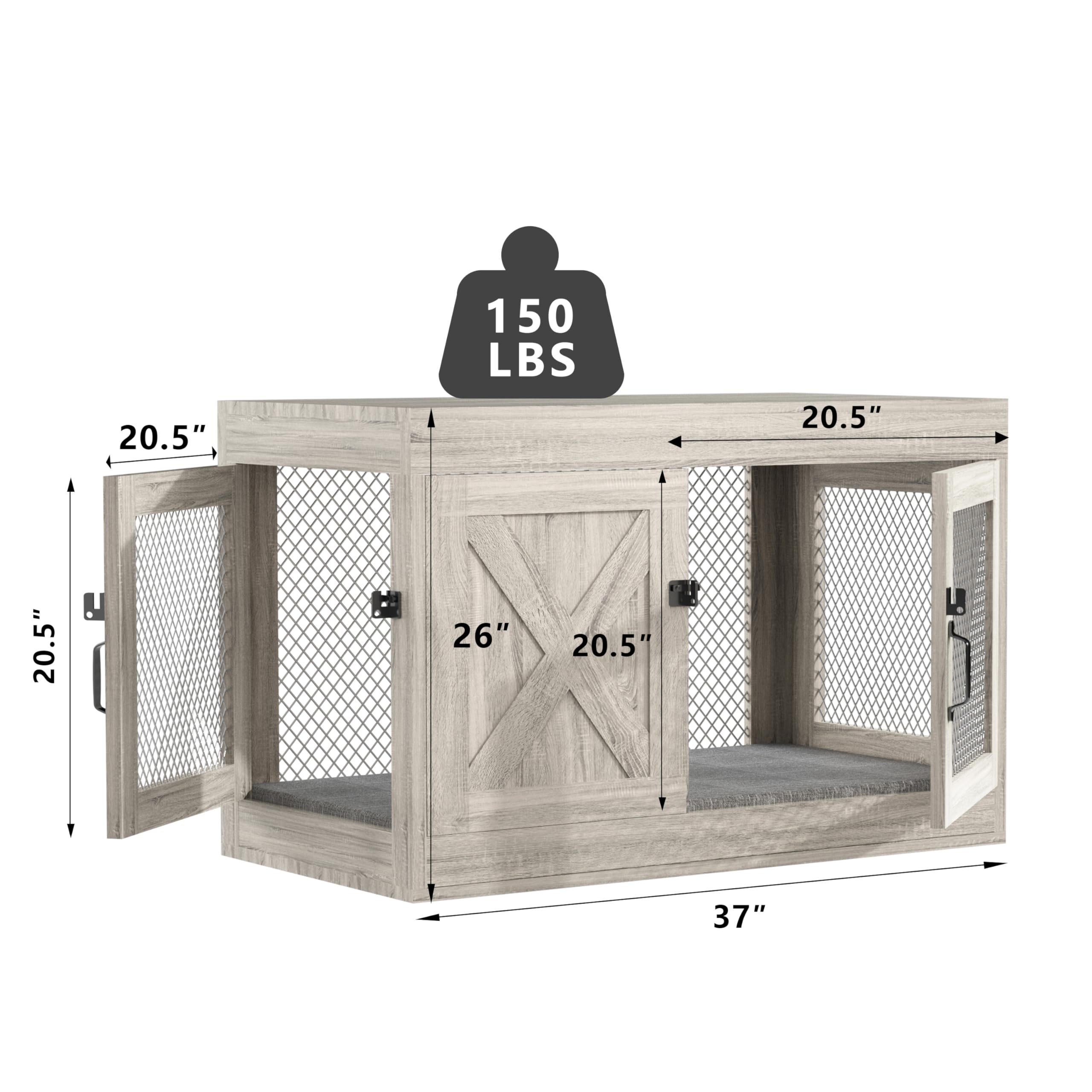 Xilingol Corner Dog Crate Furniture With Double Doors, 36 Inch Wooden Dog Kennel End Table Indoor With Mesh, Cage/House For Small Medium Large Dog, Decorative Pet Crate Indoor Use, Grey