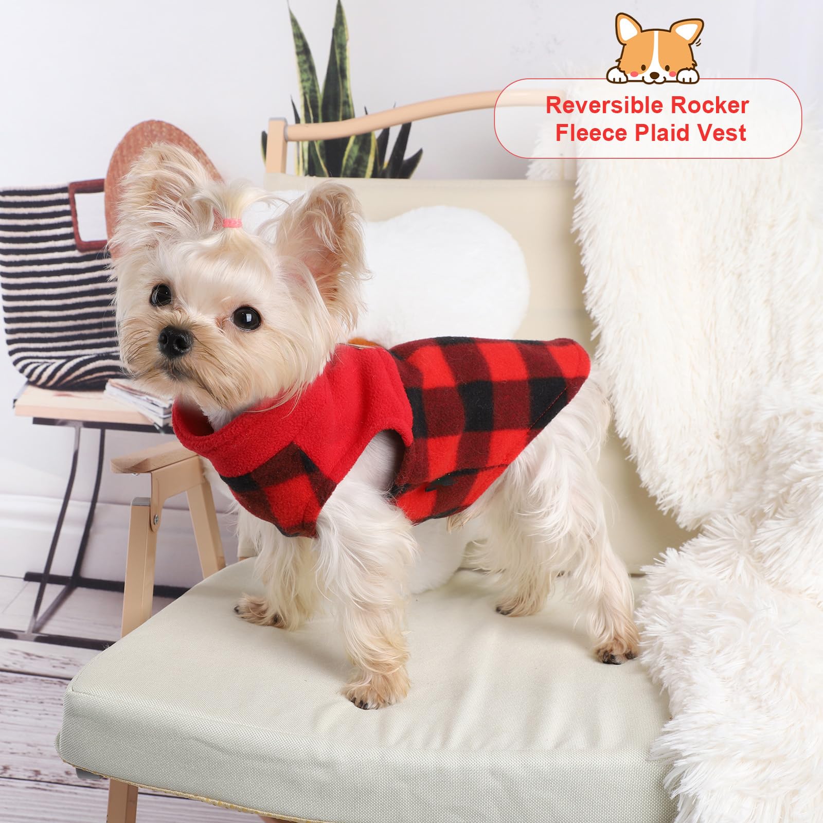 Dog Sweaters for Small Dogs Boy Girl, Plaid Dog Sweater Fleece New Year Dog Clothes Vest, Stretchy XSmall Dog Sweater Pet Clothe