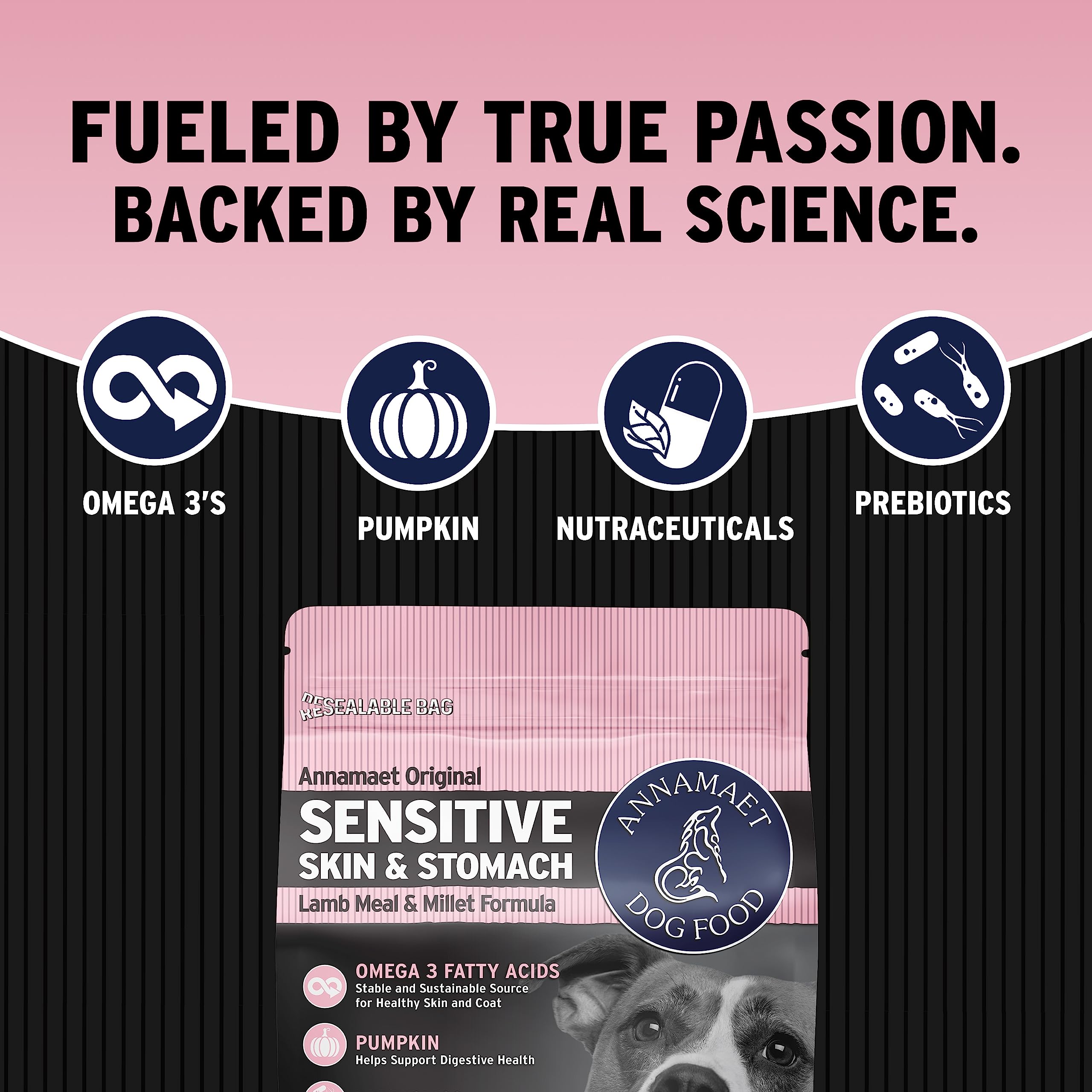 Annamaet Original Sensitive Skin & Stomach Dry Dog Food, (Lamb, Whitefish & Millet), 12-lb Bag