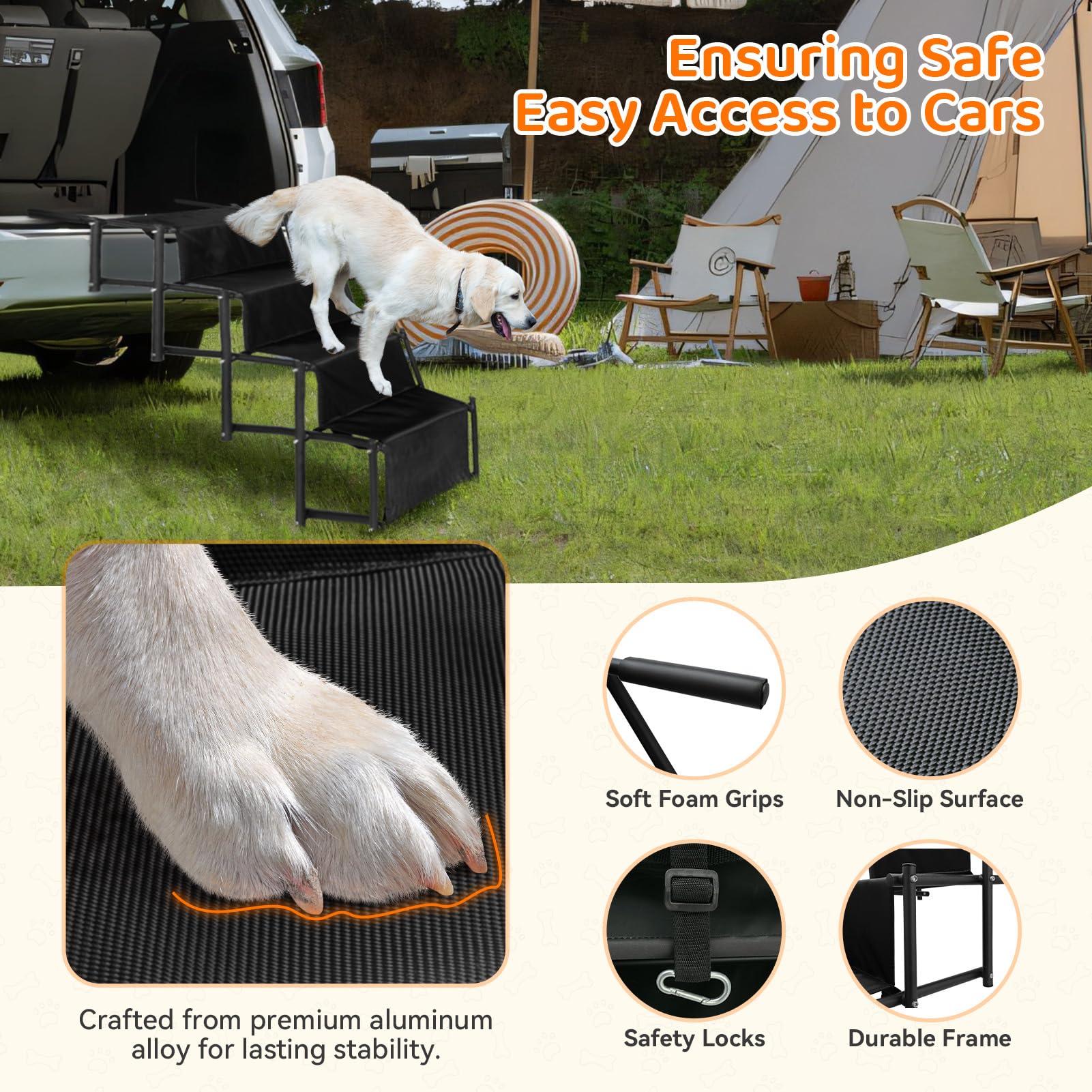 Yyw Foldable Dog Stairs For Car, Portable Dog Ramps With Non-Slip Surface, Lightweight Pet Steps For Large Dogs Support Up To 18