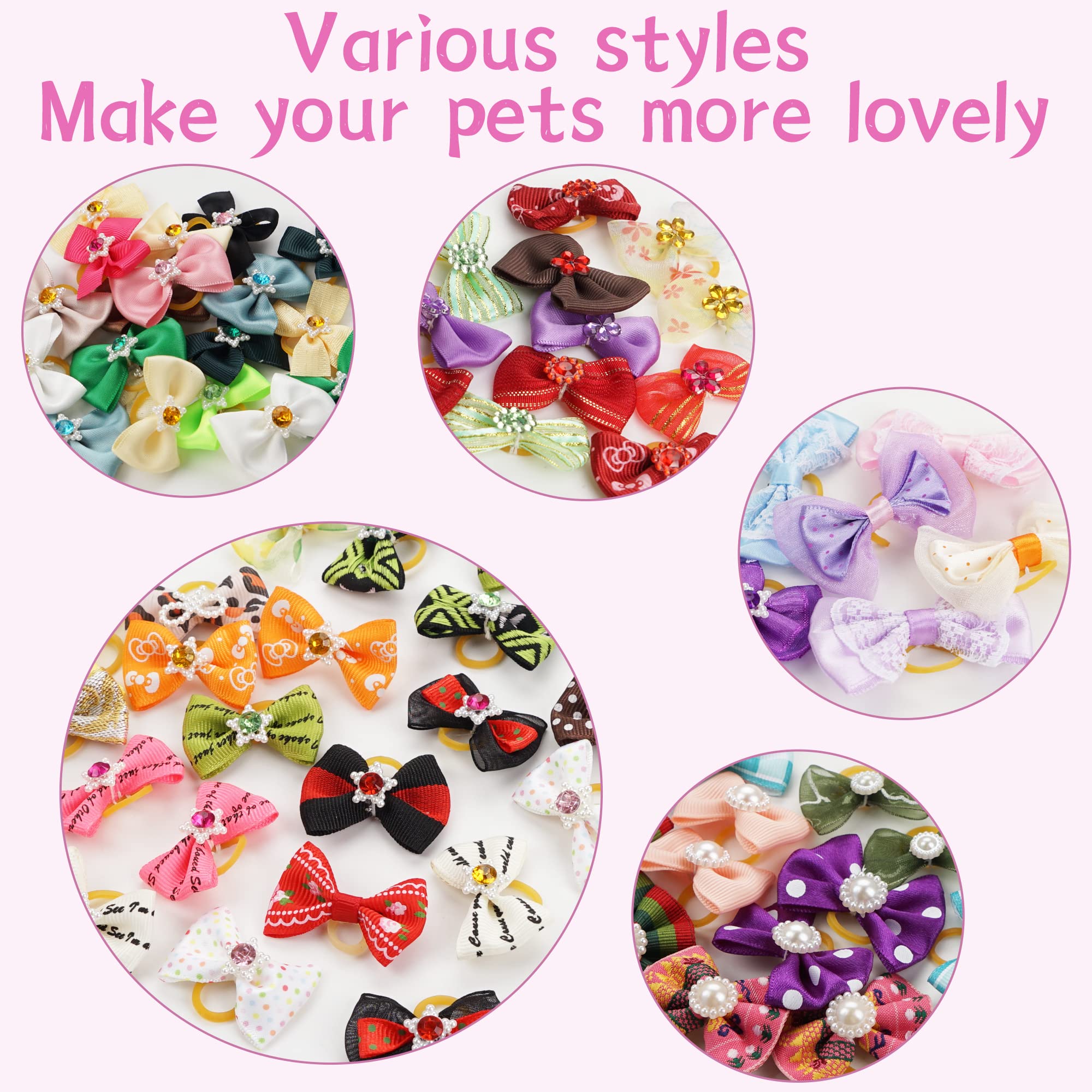 Yxiang 60Pcs Small Dog Bows, Cute Mixed Styles Rhinestone Pearls Handmade Bows For Small Size Dog Girl, Yorkie Puppy Pet Groomin