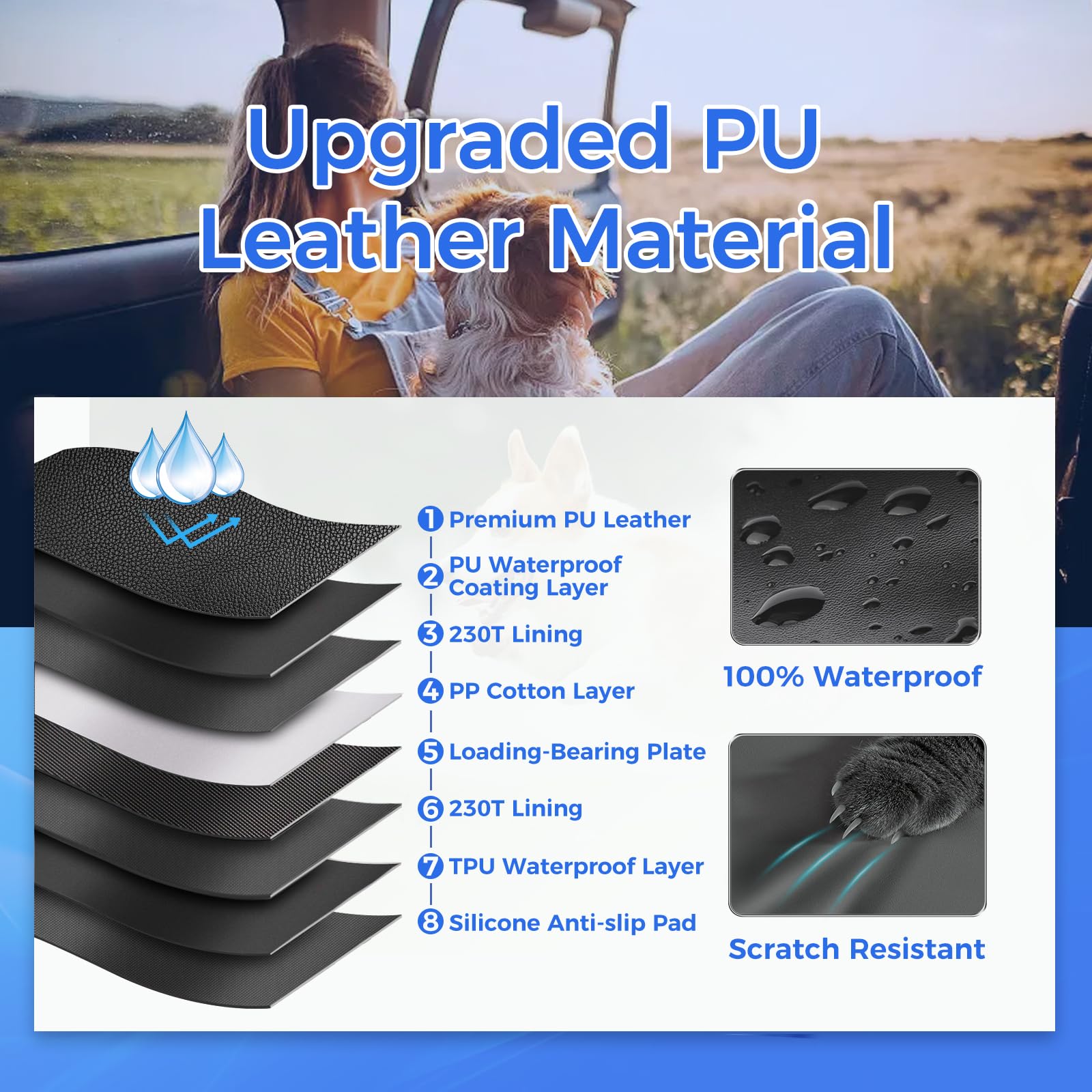 Hob4U Back Seat Extender For Dogs, Hard Bottom Dog Car Seat Cover For Truck Back Seat, Upgraded Pu Leather Dog Hammock For Car,