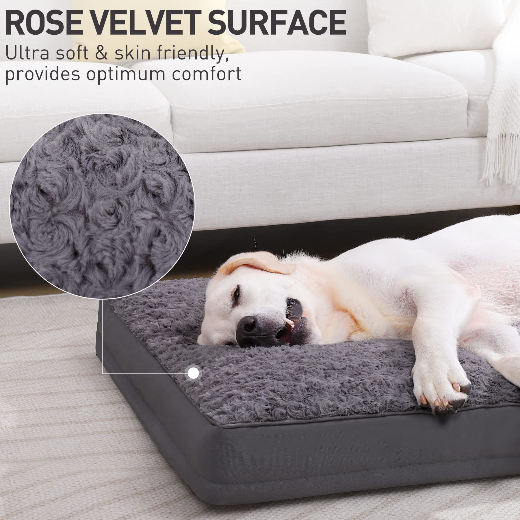 Dog Crate Bed Waterproof Dog Beds For Medium Dogs Rose Velvet Soft Fluffy Washable Dog Bed With Removable Cover & Anti-Slip Bott