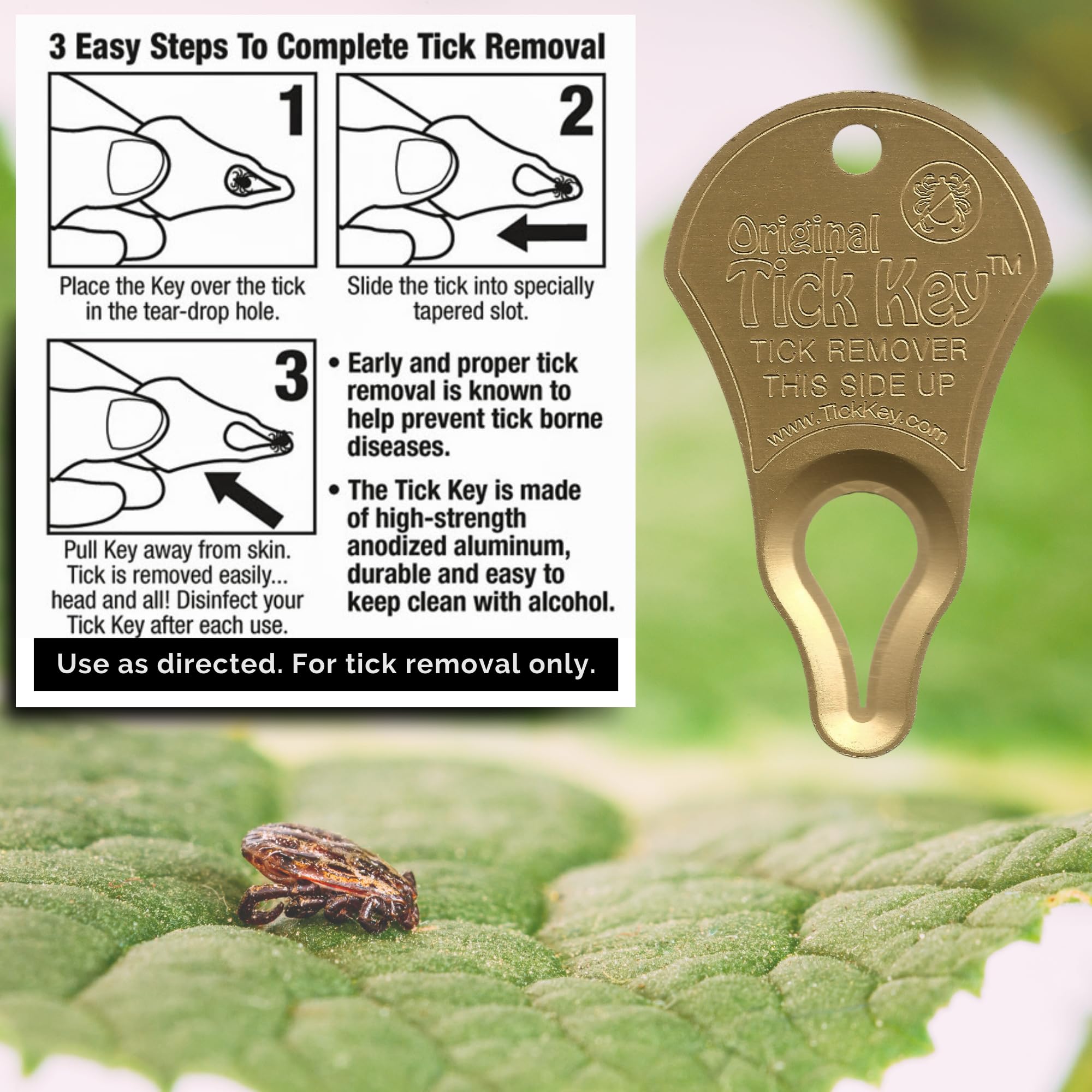 The Original Tick Key - Tick Detaching Device - Portable, Safe And Highly Effective Tick Detaching Tool (Gold)