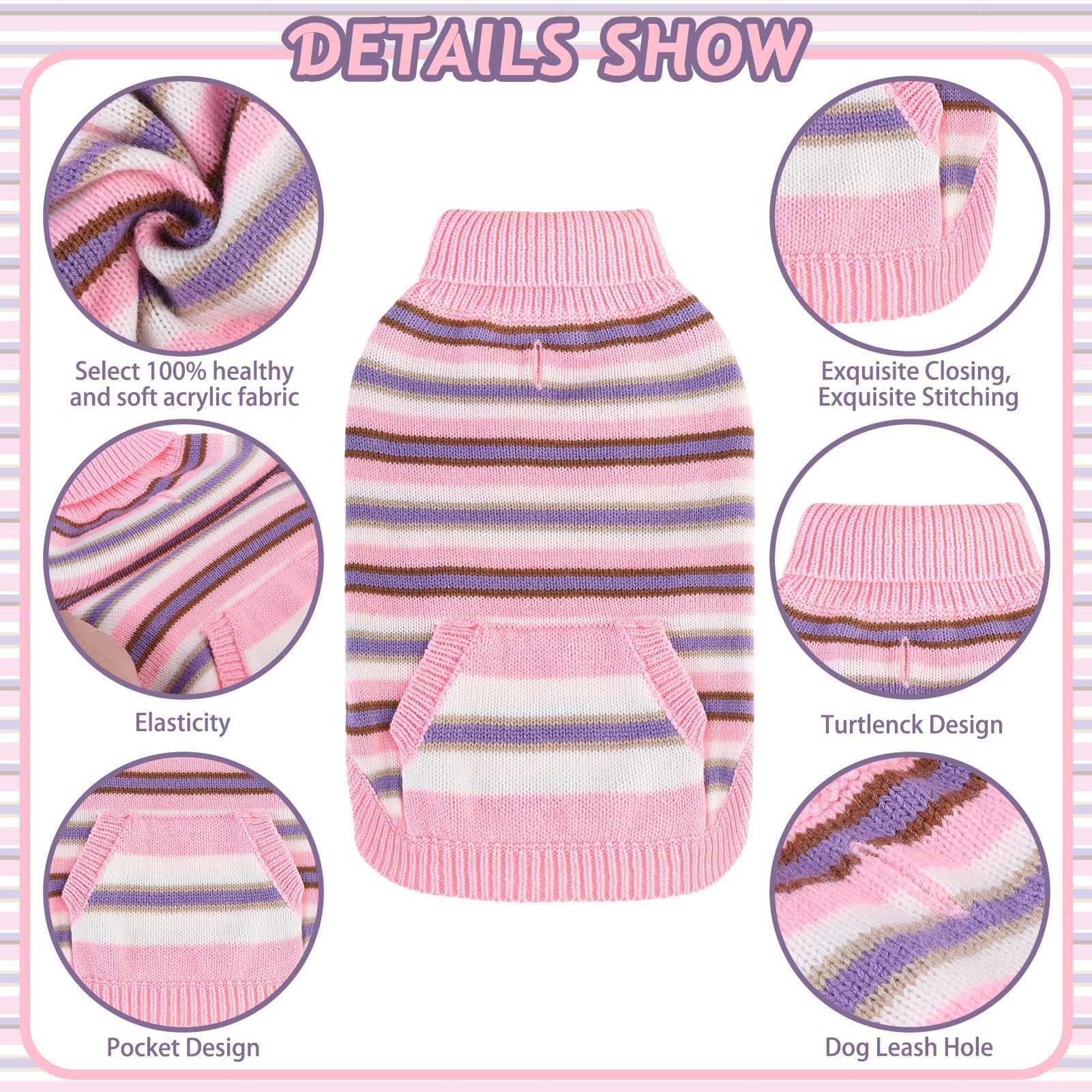 Bingpet Turtleneck Dog Sweater For Small Medium Large Dogs Boy Or Girl,Warm Knitted Pullover Pet Sweaters,Colorful Striped Puppy