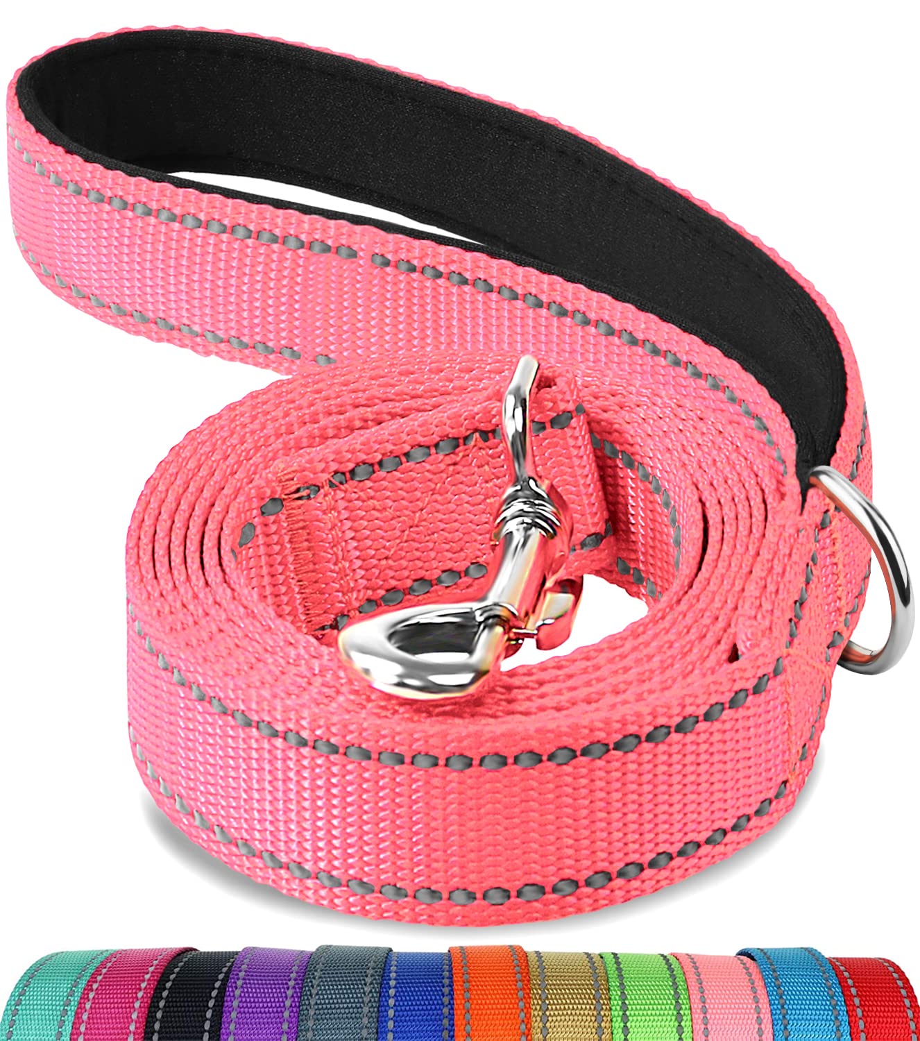 Joytale Double-Sided Reflective Dog Leash, 6 Ft/5 Ft/4 Ft, Padded Handle Nylon Dogs Leashes For Small & Medium Dogs Walking, Pink, 5Ft