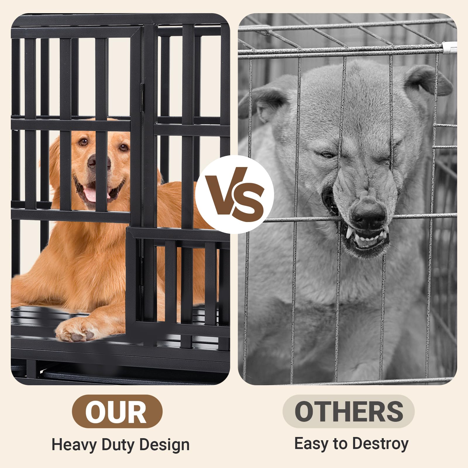 Heavy Duty Dog Crate, Escape Proof Dog Cage For Large Extra Large Dogs, 52 Inch, Dog Kennel Indoor With Lockable Wheels, Indestr