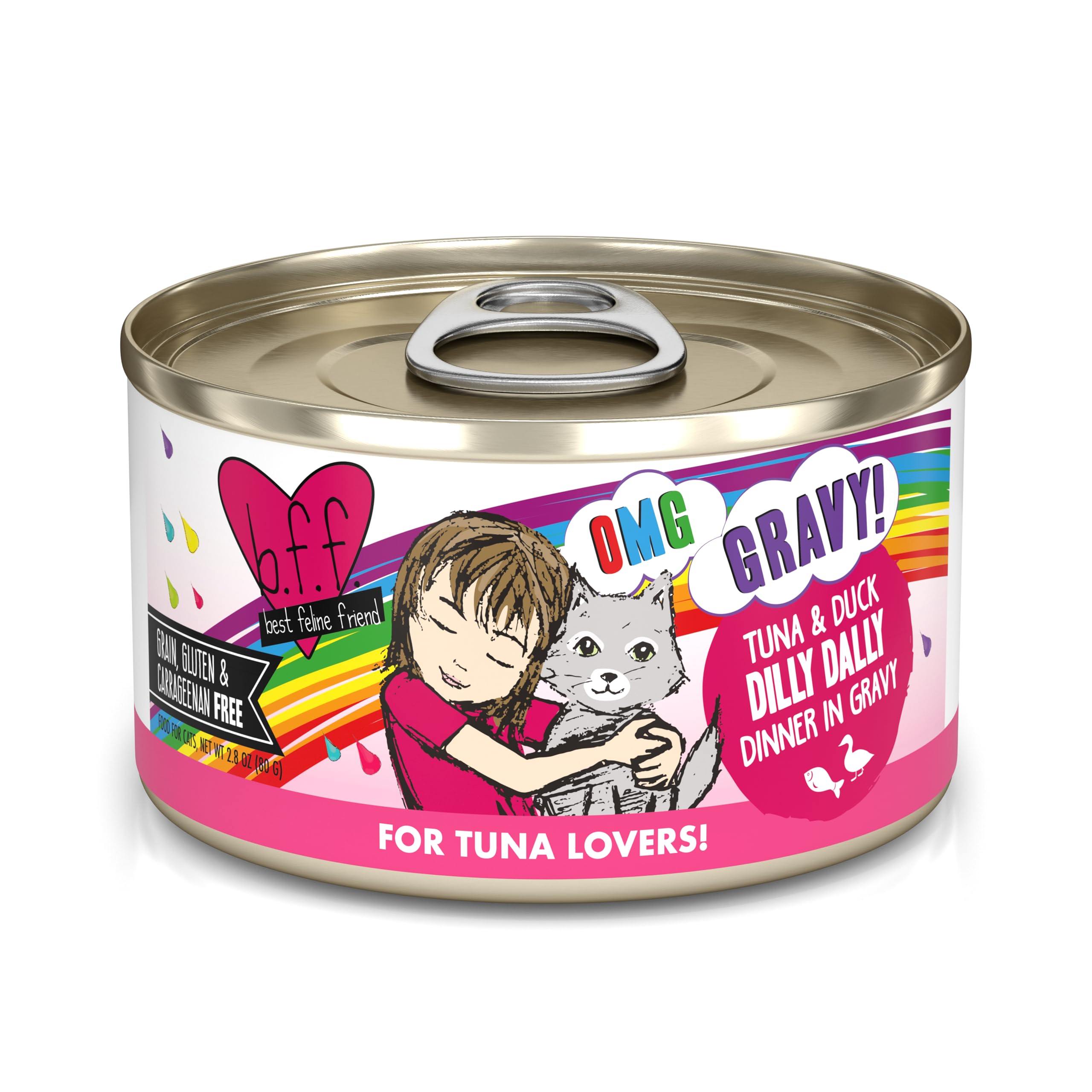 B.F.F. OMG - Best Feline Friend Oh My Gravy!, Tuna & Duck Dilly Dally with Tuna & Duck, 2.8oz Can (Pack of 12)