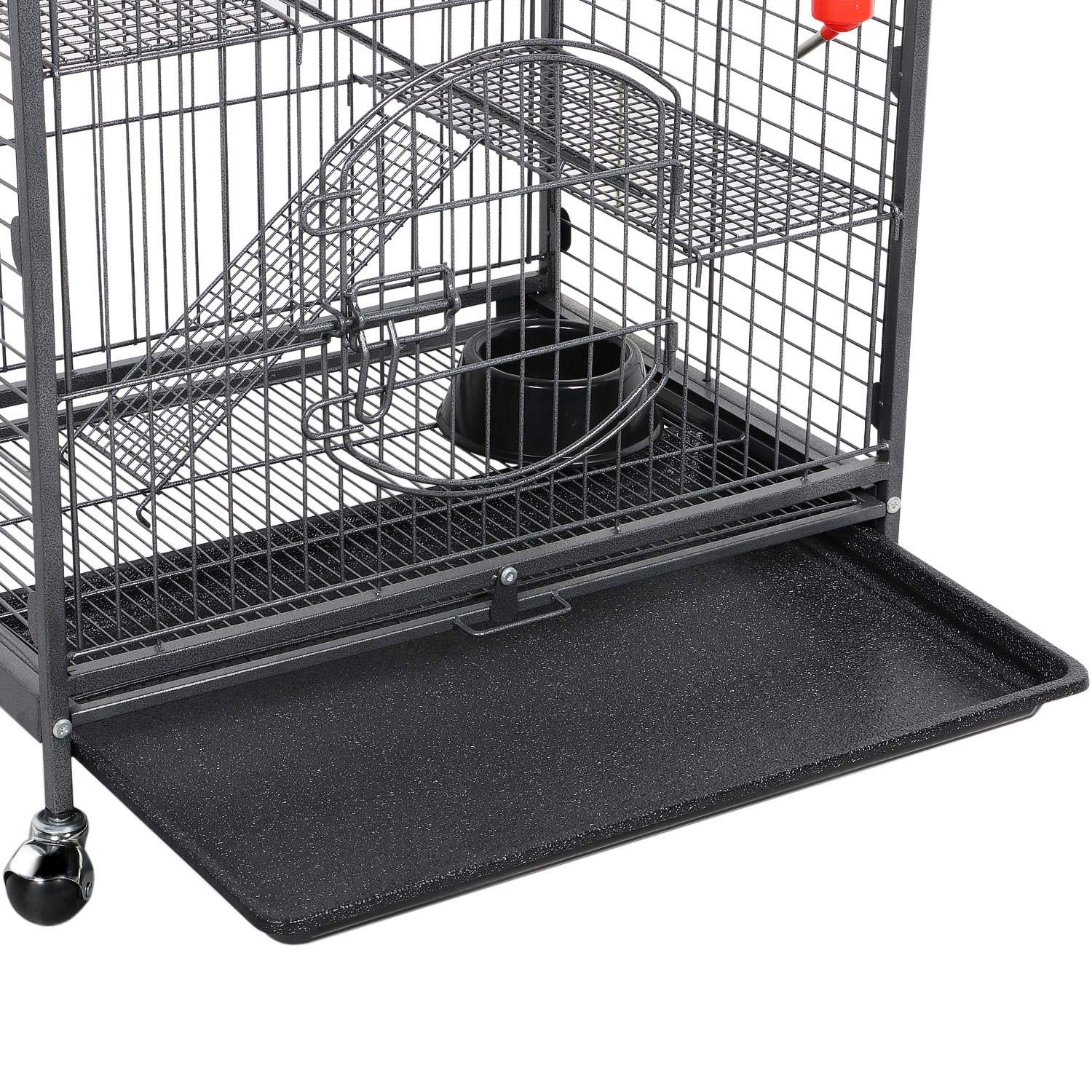 Yaheetech 37" Metal Ferret Chinchilla Cage - Indoor/Outdoor, Black, Iron, 2 Front Doors, Feeder, Wheels