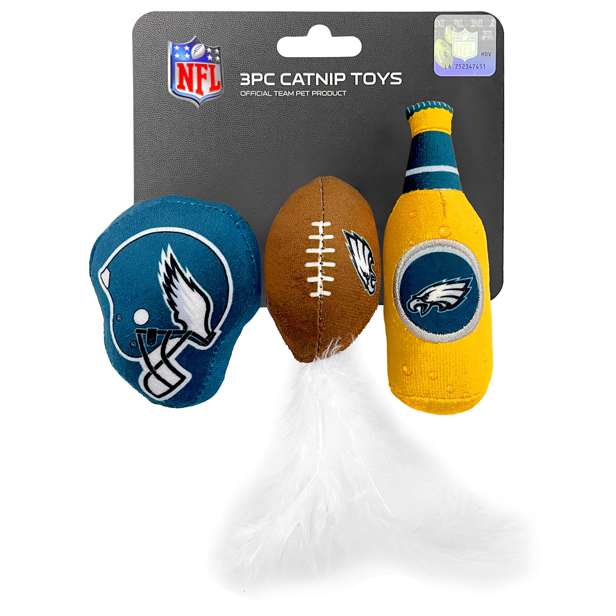 BEST PLUSH CAT TOY NFL PHILADELPHIA EAGLES Complete Set of 3 piece Cat Toys filled with Fresh Catnip. Includes: 1 Helmet Cat Toy