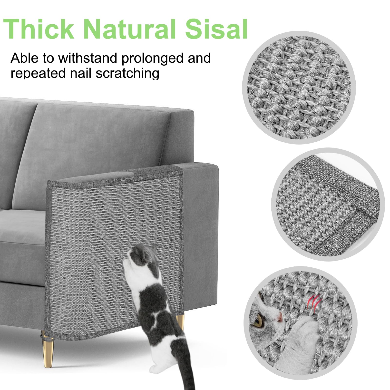 Cat Scratch Couch Protector,23.6L*19.6W Inch Scratching Furniture Protector Pad,Cat Scratch Sofa Arm Sheild With Grey Natural Si