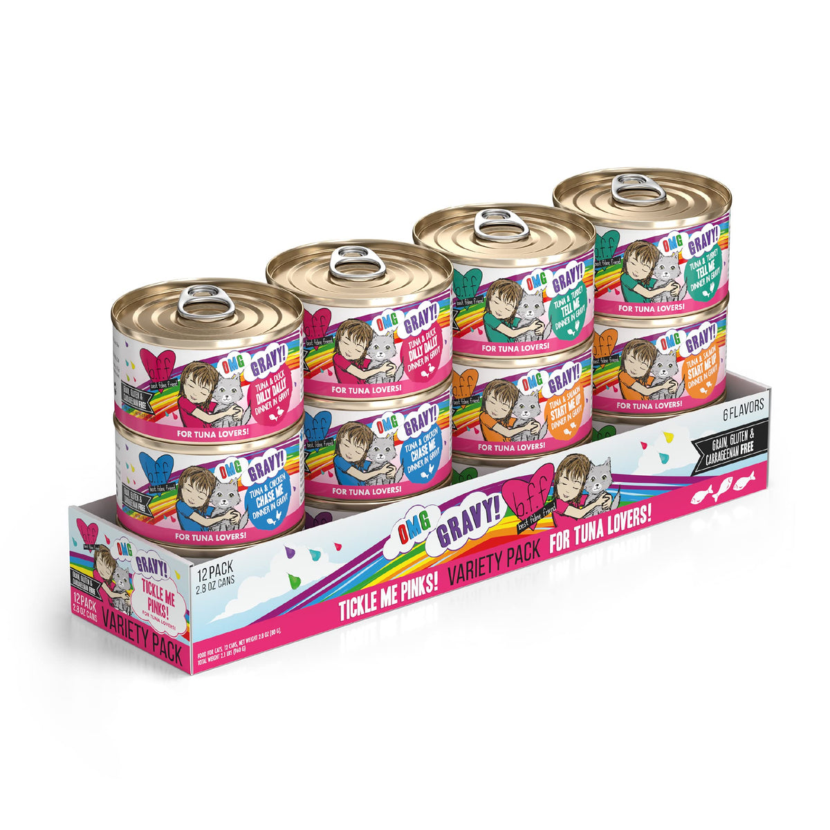 Weruva B.F.F. Omg - Best Feline Friend Oh My Gravy!, Tickle Me Pinks! Variety Pack, 2.8Oz Can (Pack Of 12)