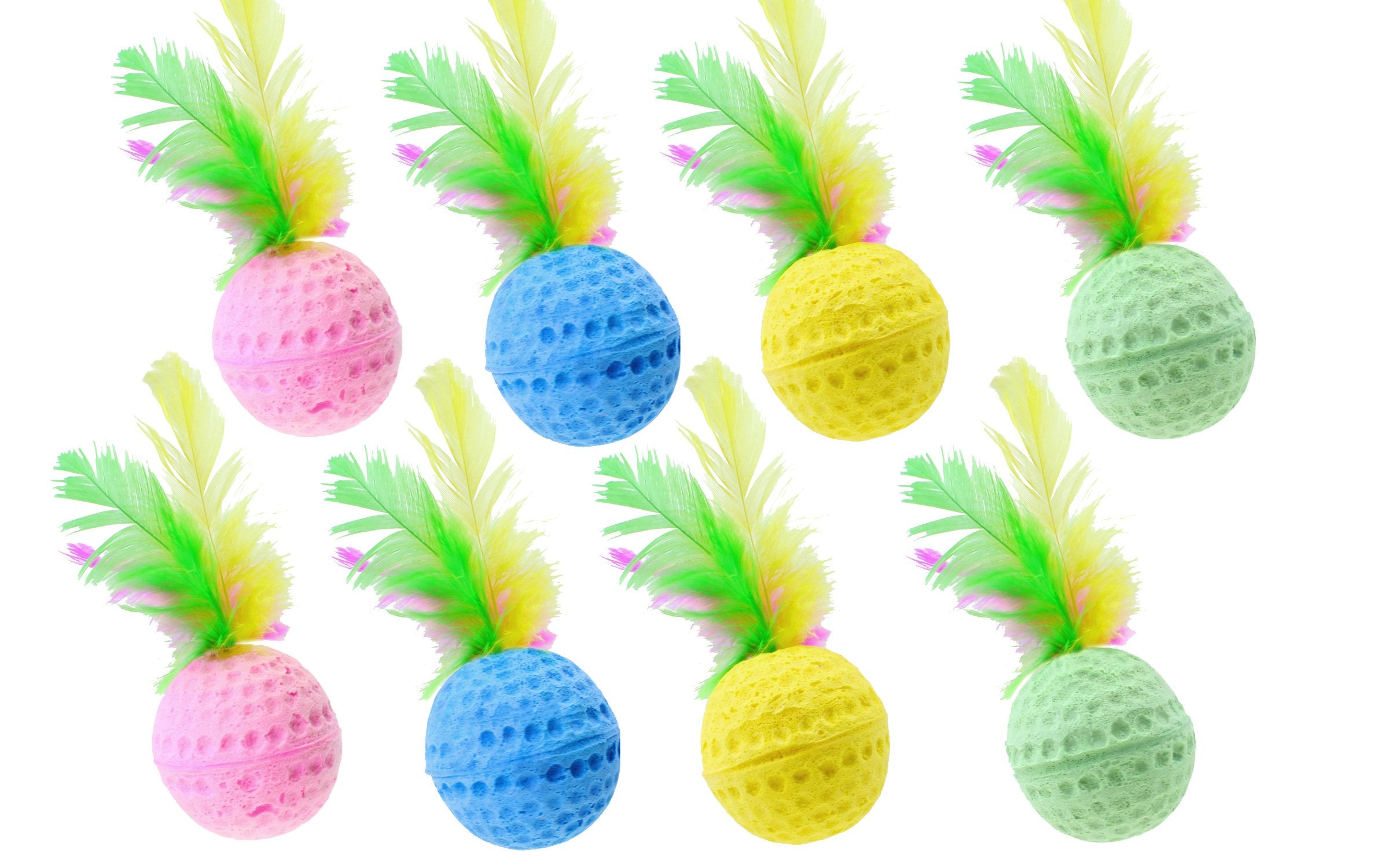 Nargos 1.5 Dia Colorful Golf Sponge Foam Balls Cats Toys With Feathers-Christmas Version (8 Pack)