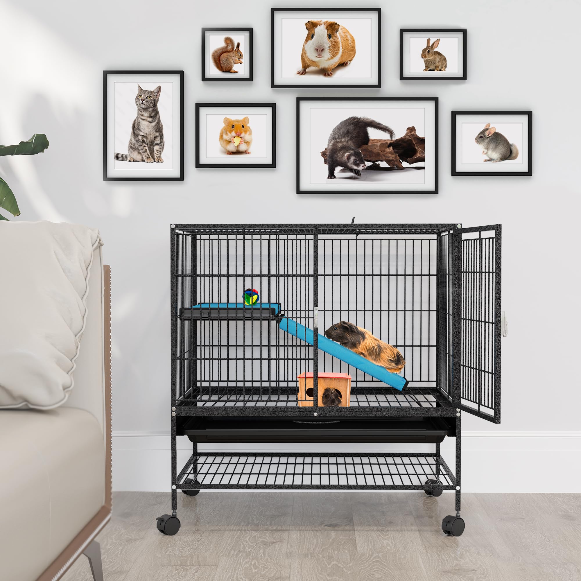 Yitahome Metal 2-Tiers Small Animal Cages For Adult Rats Ferret Chinchilla Guinea Pig Large Hamster Indoor Critter Nation Cage S